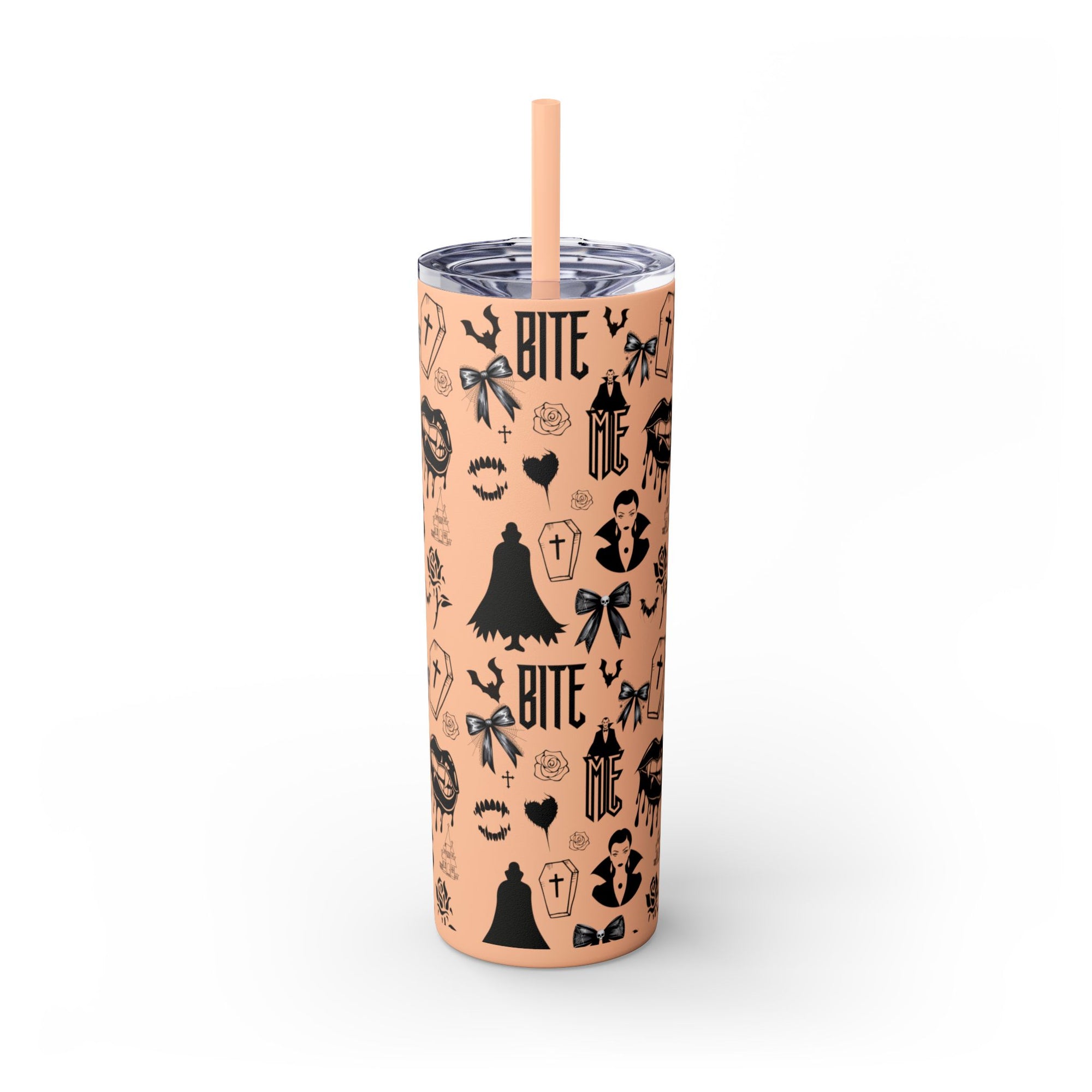 Gothic Skinny Tumbler, Perfect for Halloween, Unique Gift for Spooky Season, Cute Vampire Design, Ideal for Parties, Drinkware
