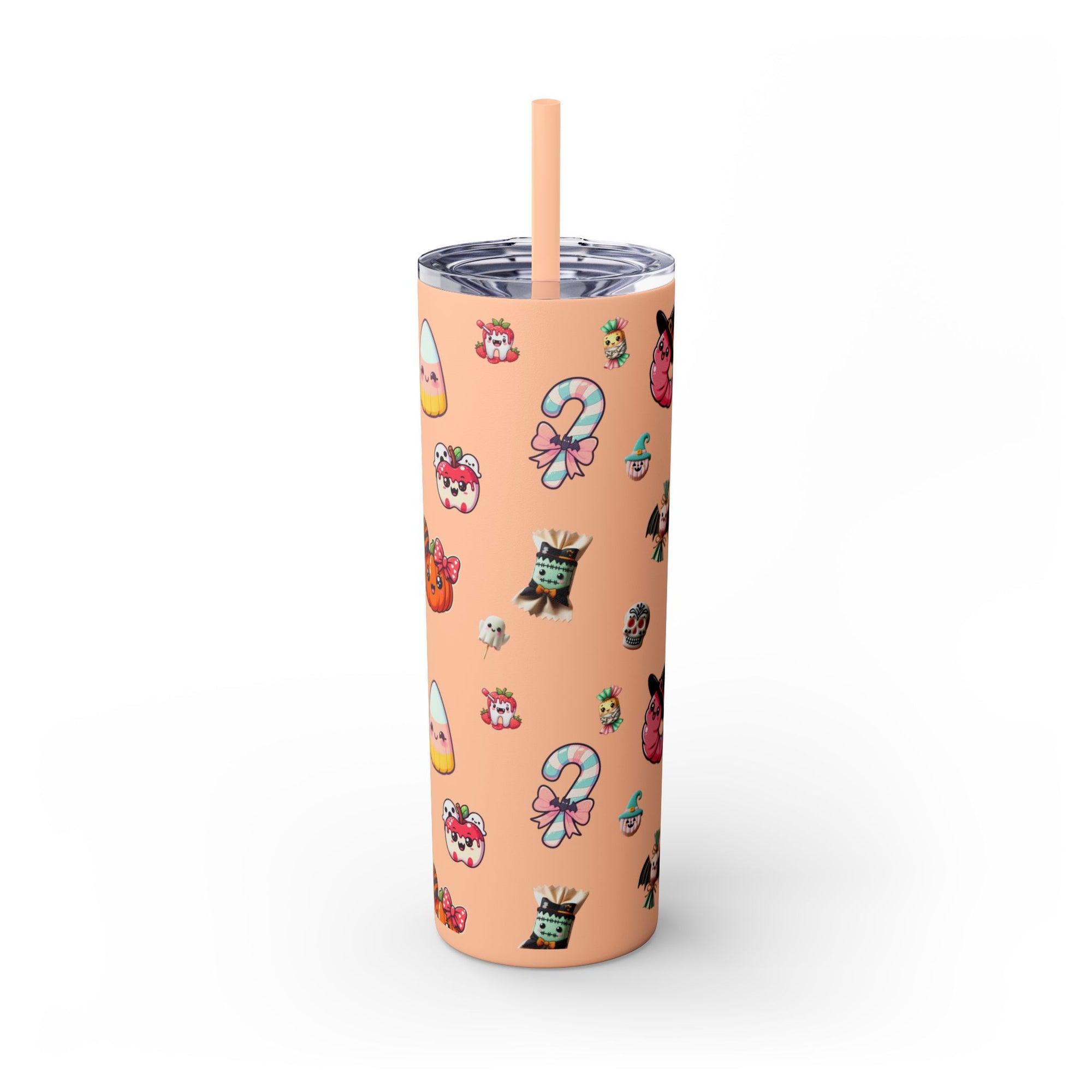 Playful Halloween Skinny Tumbler with Straw, 20oz | Cute Fall Drinkware, Halloween Mug, Party Favor, Gift for Her, Seasonal Decor