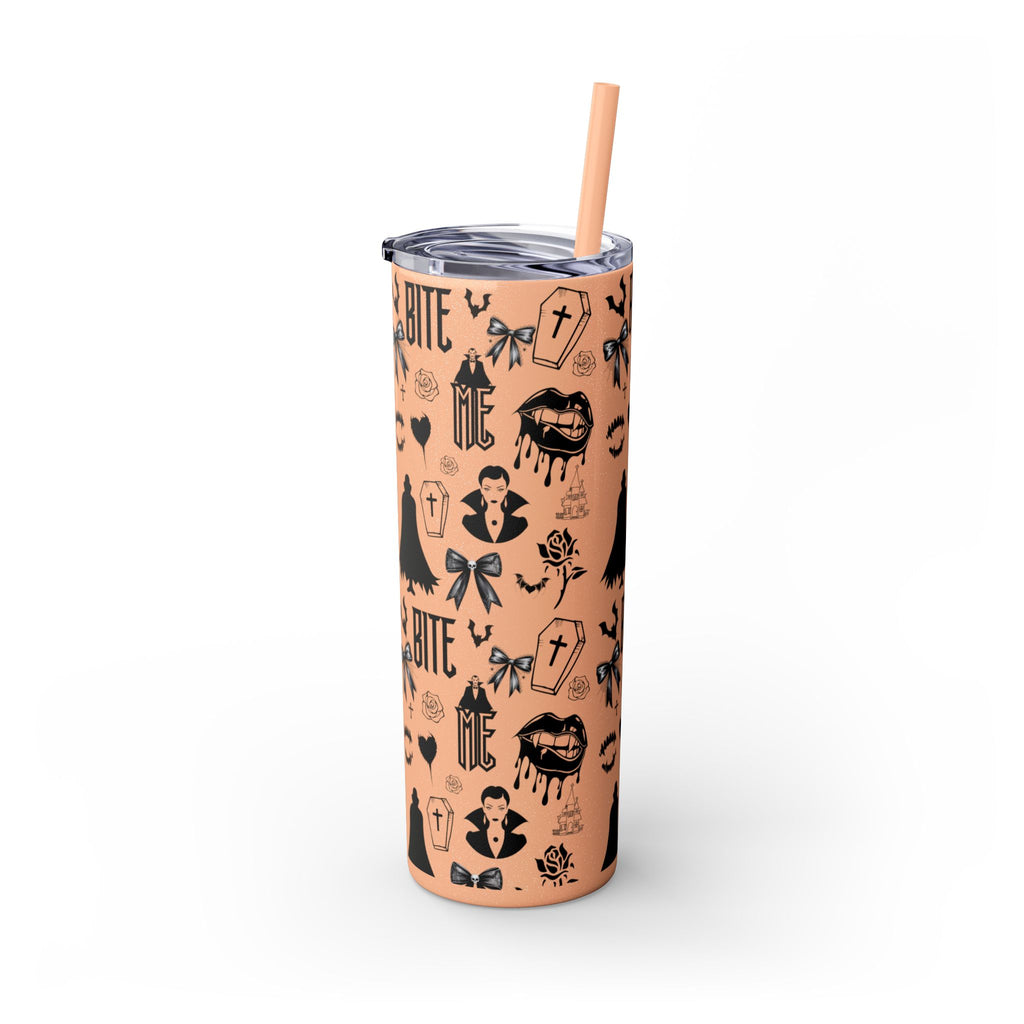 Gothic Skinny Tumbler, Perfect for Halloween, Unique Gift for Spooky Season, Cute Vampire Design, Ideal for Parties, Drinkware