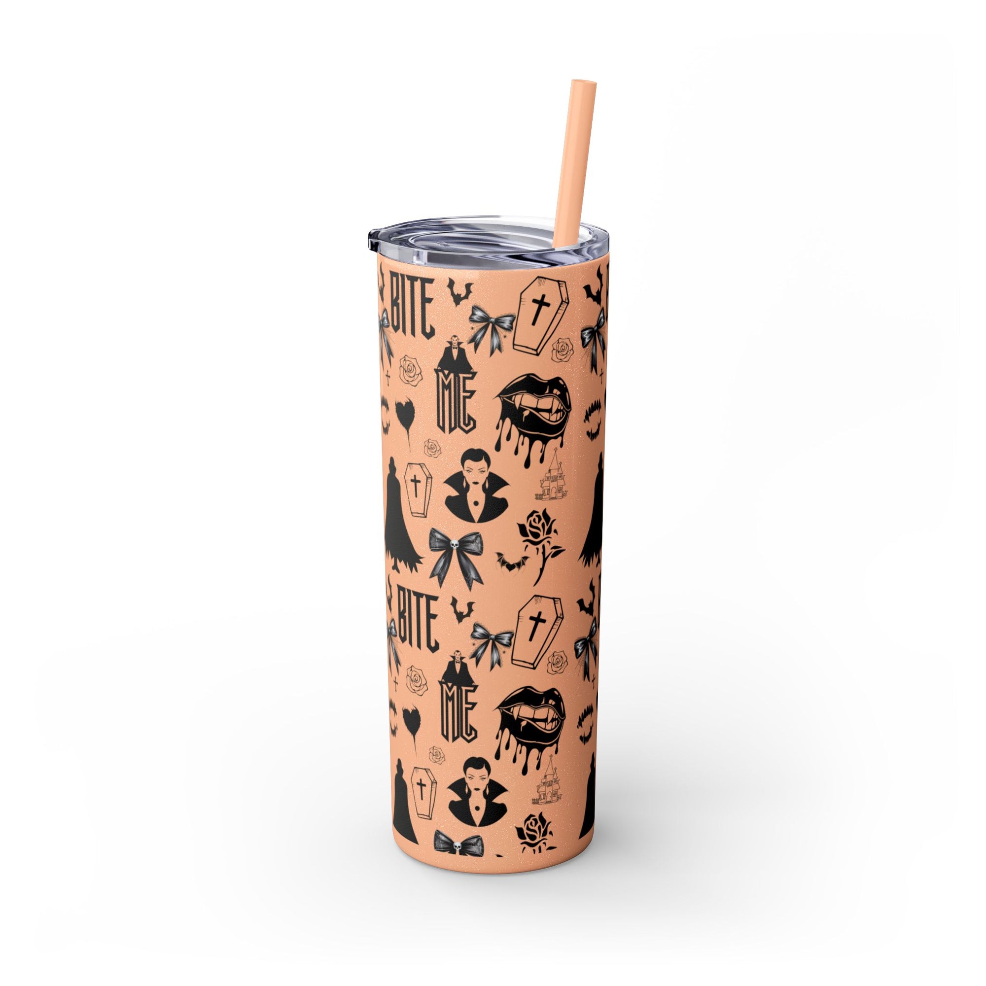 Gothic Skinny Tumbler, Perfect for Halloween, Unique Gift for Spooky Season, Cute Vampire Design, Ideal for Parties, Drinkware