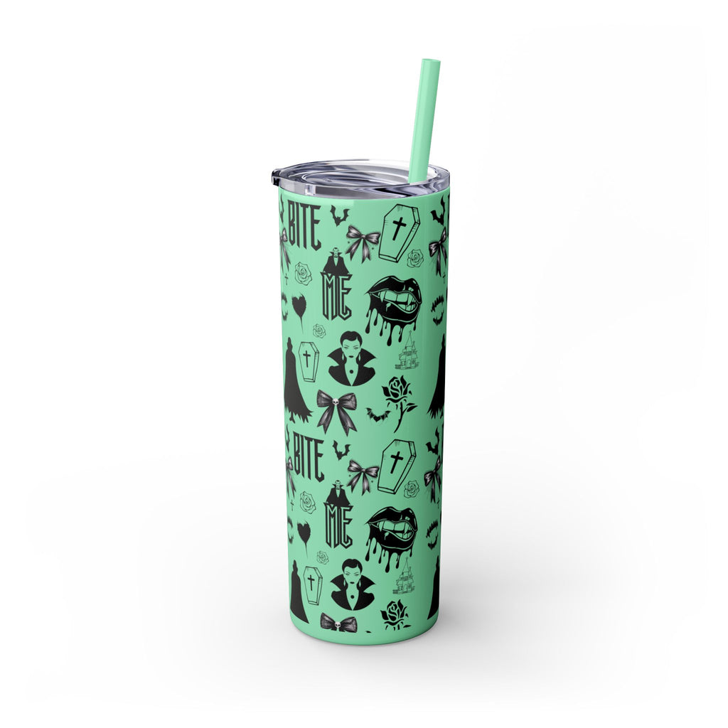 Gothic Skinny Tumbler, Perfect for Halloween, Unique Gift for Spooky Season, Cute Vampire Design, Ideal for Parties, Drinkware