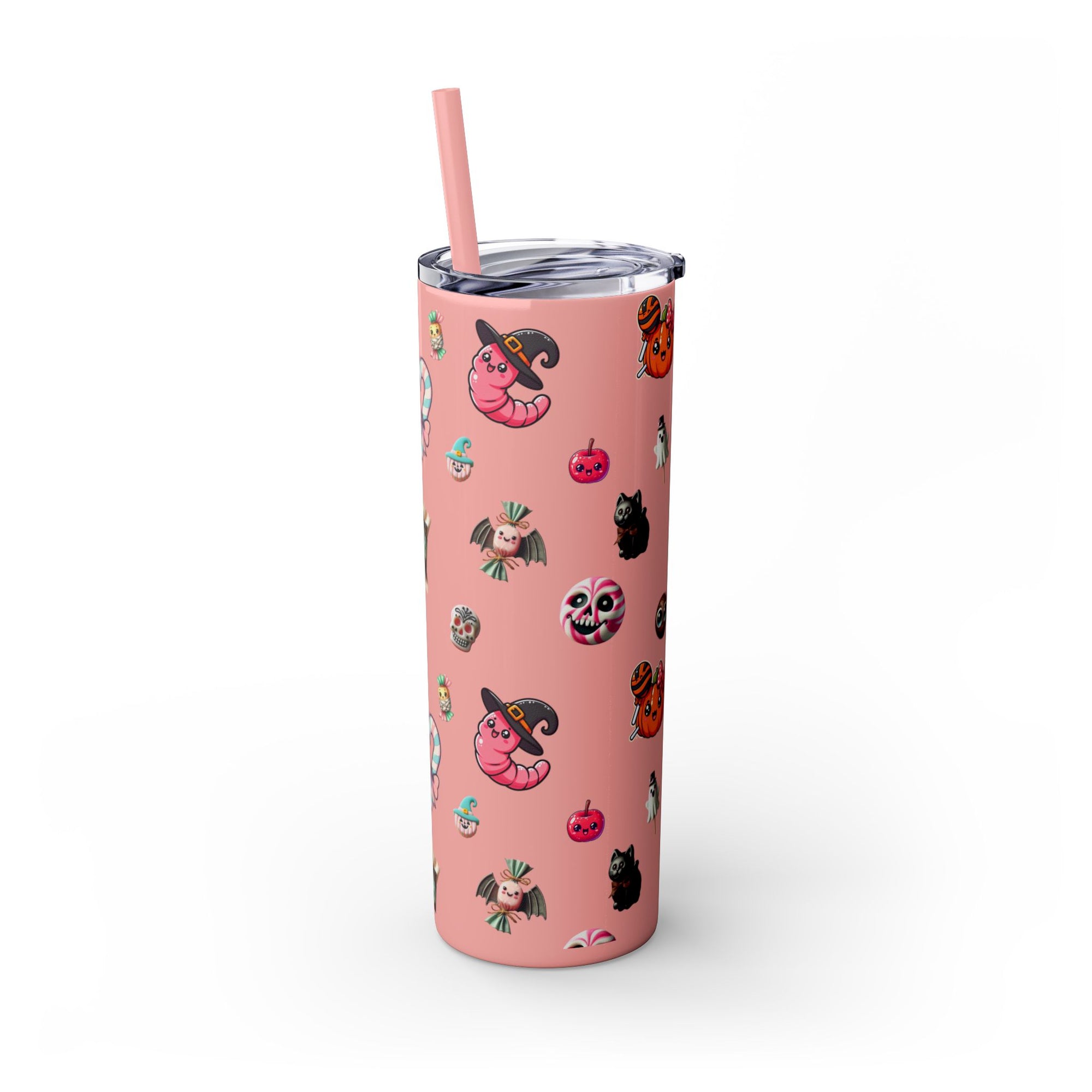 Playful Halloween Skinny Tumbler with Straw, 20oz | Cute Fall Drinkware, Halloween Mug, Party Favor, Gift for Her, Seasonal Decor