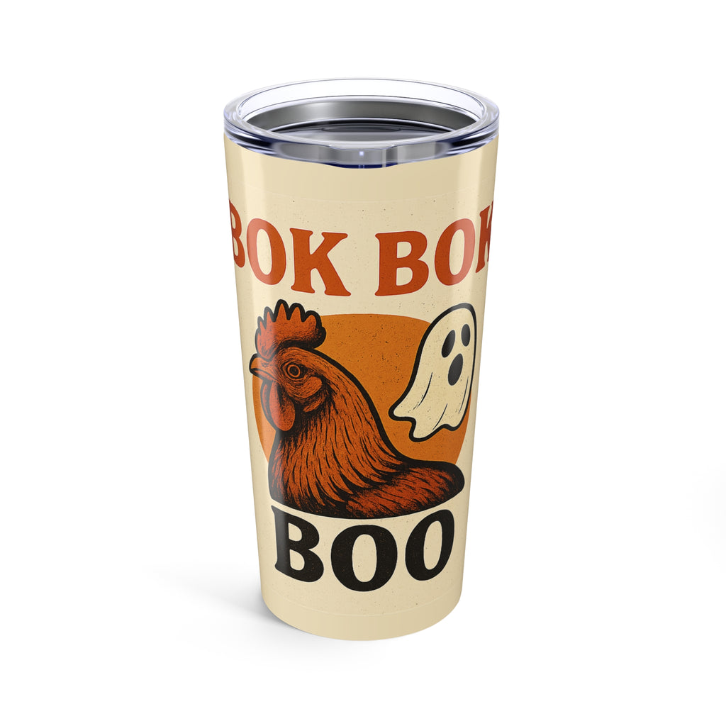 Funny Halloween Tumbler 20oz – Bok Bok Boo Chicken Cup for Fall, Spooky Gift for Her, Farmhouse Coffee Mug, Ghost Poultry Drinkware