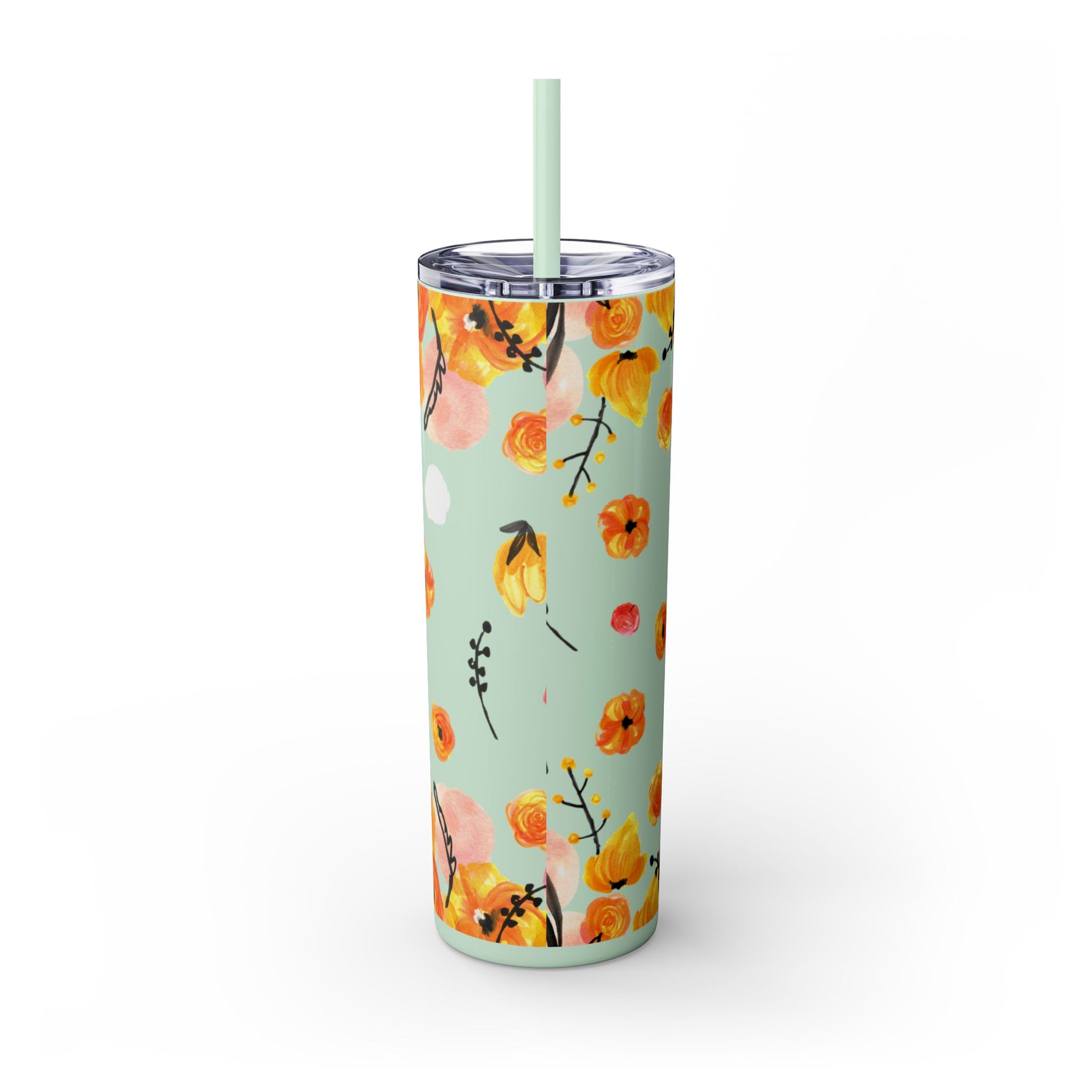 Smile Floral 20oz Skinny Tumbler – Watercolor Flower Stainless Steel Tumbler with Straw, Insulated Travel Cup, Cute Positive Gift