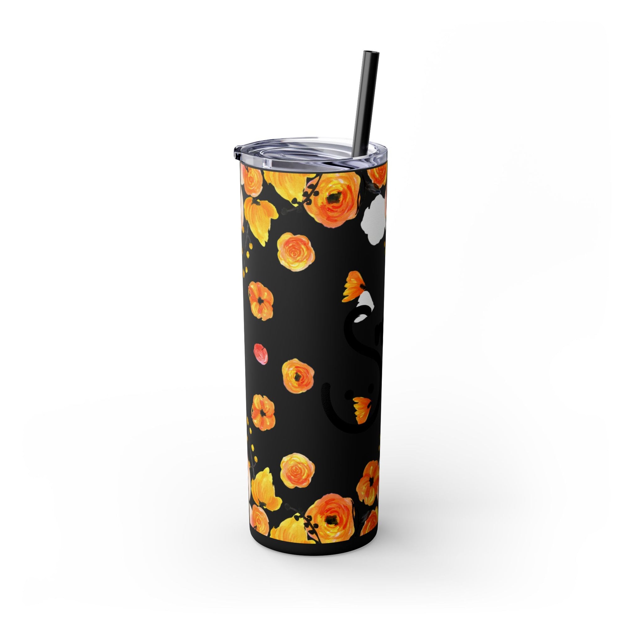 Smile Floral 20oz Skinny Tumbler – Watercolor Flower Stainless Steel Tumbler with Straw, Insulated Travel Cup, Cute Positive Gift