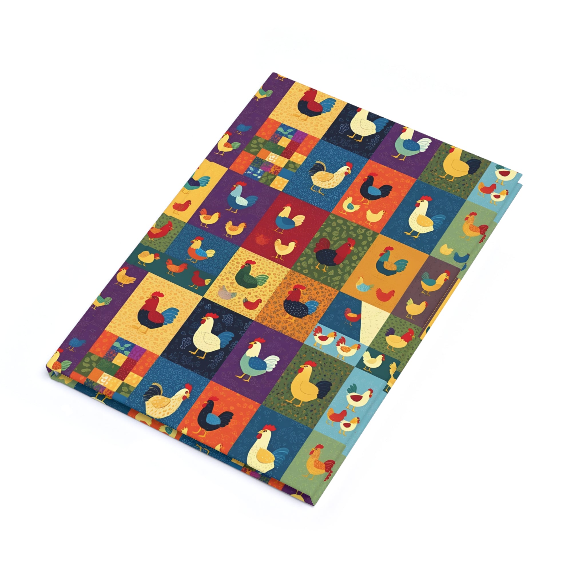 Colorful Patchwork Parade Chicken Hardcover Journal | A5 Size | Perfect for Writing, Daily Journaling, Gifts, Farmhouse Decor, Chicken Lovers