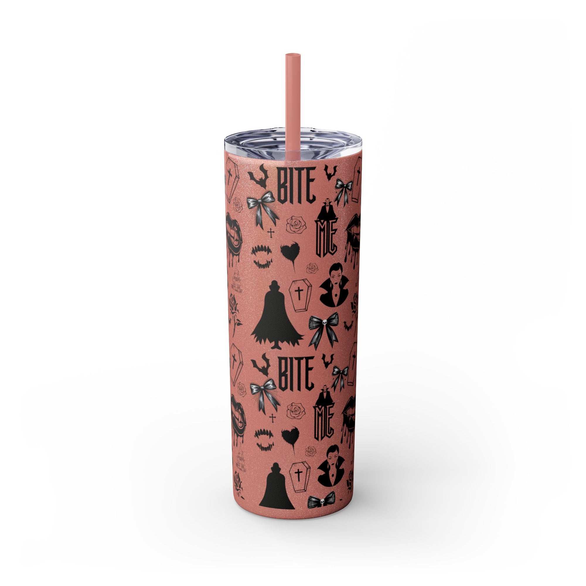 Gothic Skinny Tumbler, Perfect for Halloween, Unique Gift for Spooky Season, Cute Vampire Design, Ideal for Parties, Drinkware