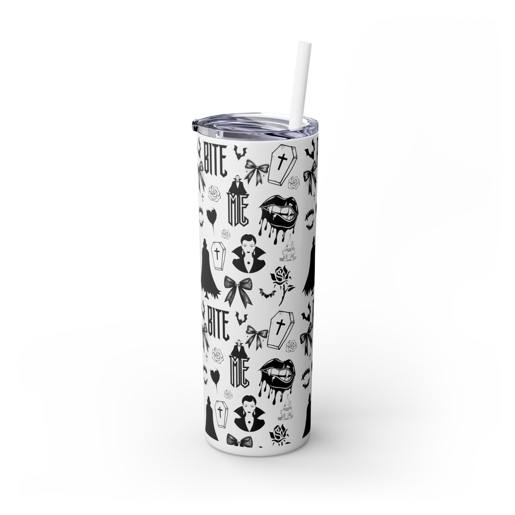 Gothic Skinny Tumbler, Perfect for Halloween, Unique Gift for Spooky Season, Cute Vampire Design, Ideal for Parties, Drinkware