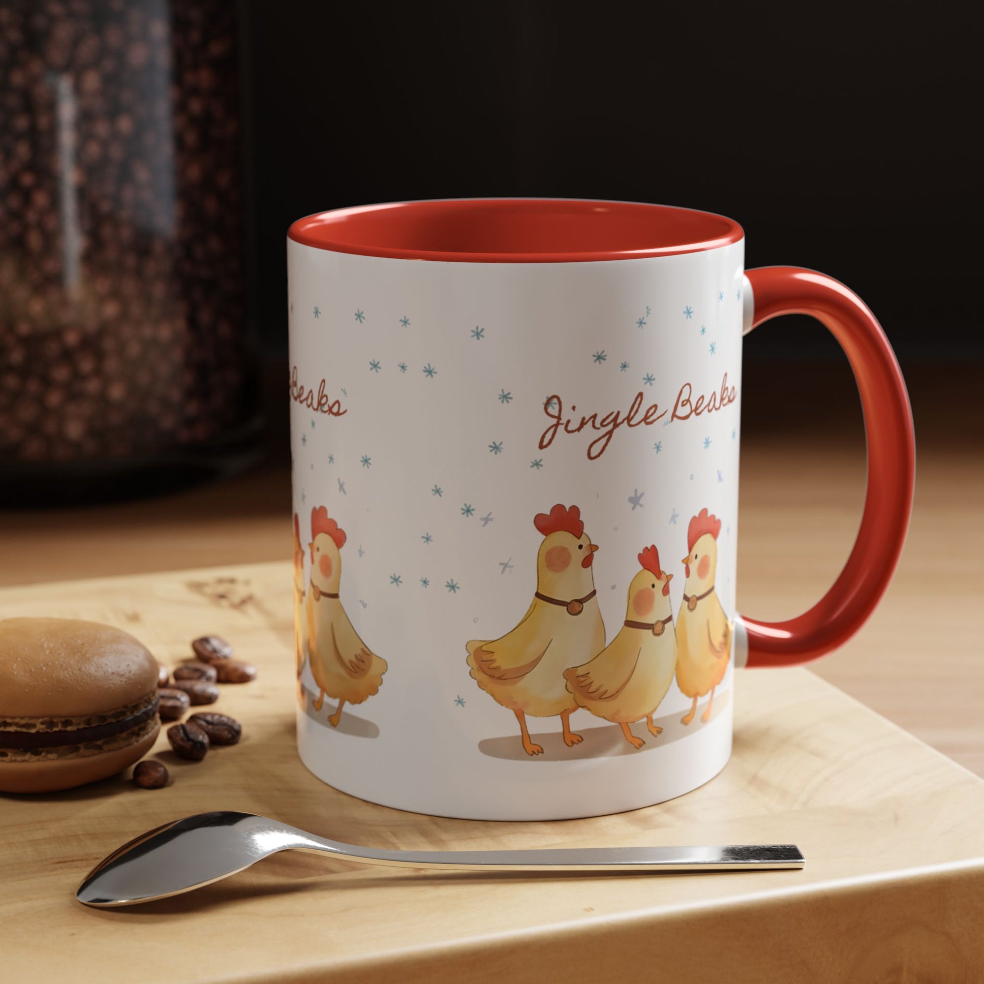 Jingle Beaks Chicken Mug – Funny Holiday Coffee Cup – Farmhouse Christmas Gift for Chicken Lovers  Accent Coffee Mug, Cute Chickens Coffee Cup, Holiday Gift, Fun Kitchen Decor, Farmhouse Style Mug, Unique Present