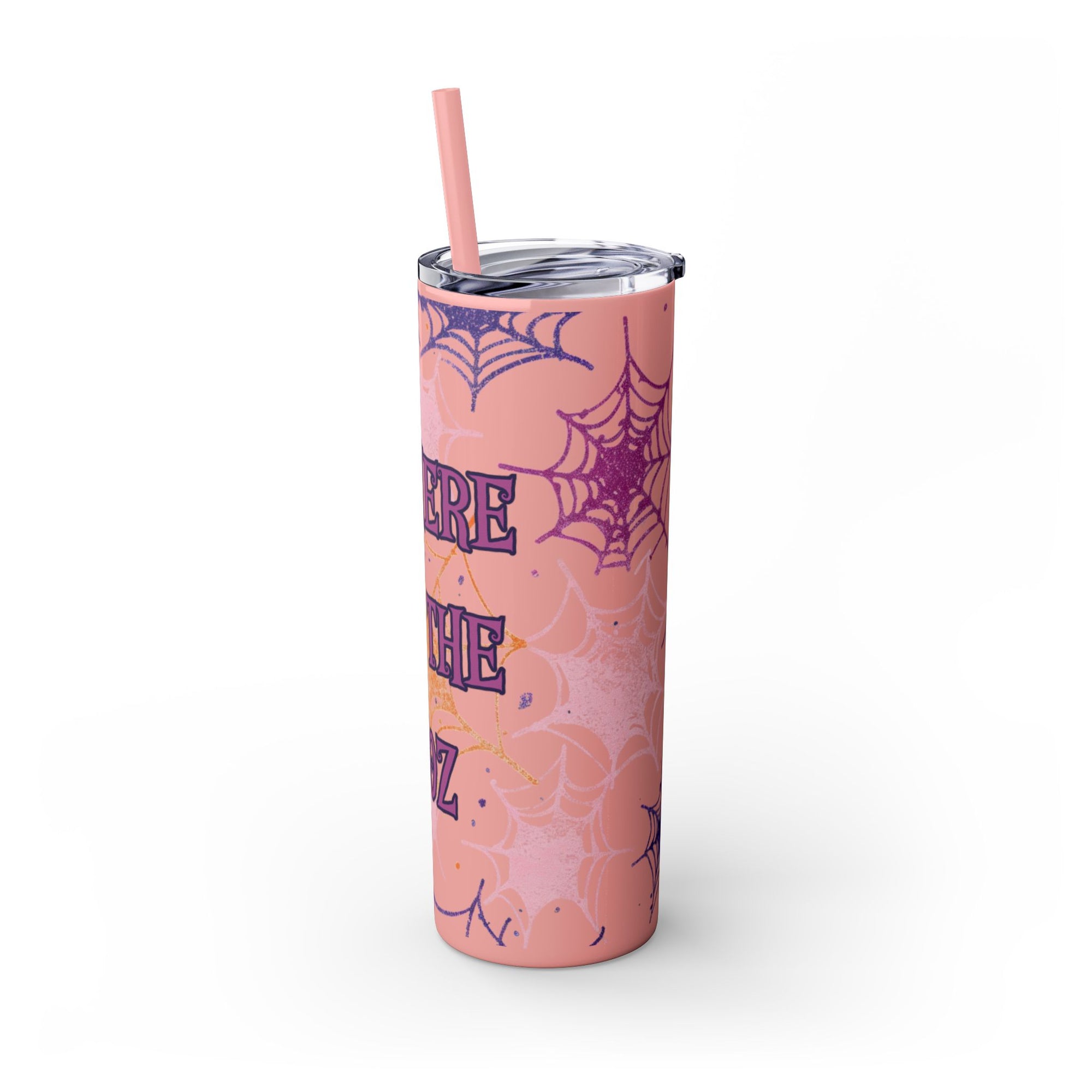 Halloween-Themed Skinny Tumbler, 20oz, I'm Here for the Booze, Travel Mug, Spider Web Design, Party Accessory, Fun Gift Idea