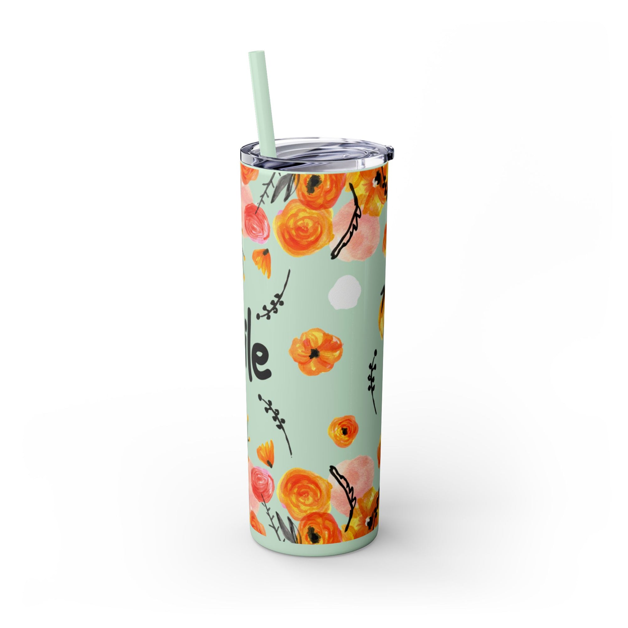 Smile Floral 20oz Skinny Tumbler – Watercolor Flower Stainless Steel Tumbler with Straw, Insulated Travel Cup, Cute Positive Gift