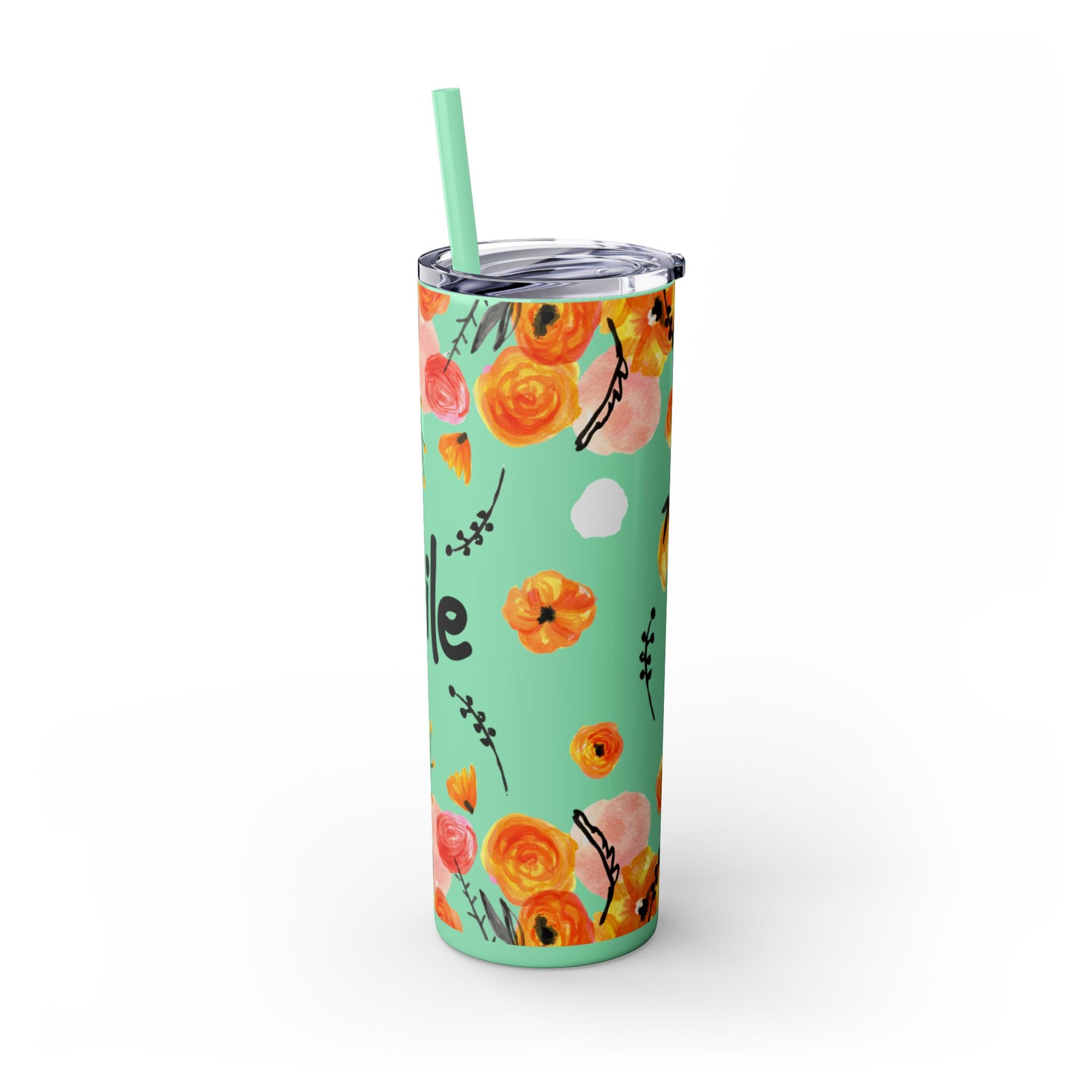Smile Floral 20oz Skinny Tumbler – Watercolor Flower Stainless Steel Tumbler with Straw, Insulated Travel Cup, Cute Positive Gift