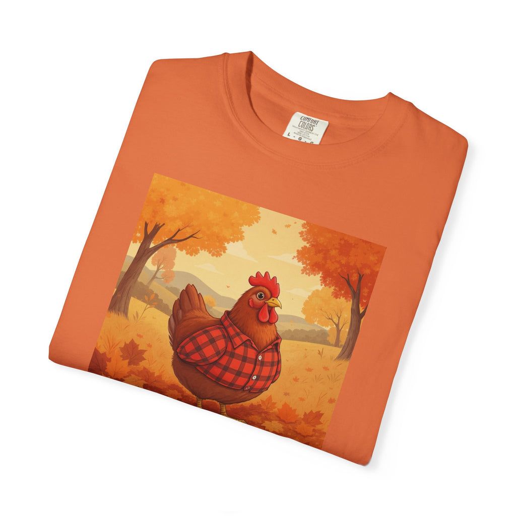 Feathered & Flannel Autumn Chicken T-Shirt, Cozy Fall Tee, Festive Farmhouse Shirt, Thanksgiving Apparel, Unisex Graphic Top