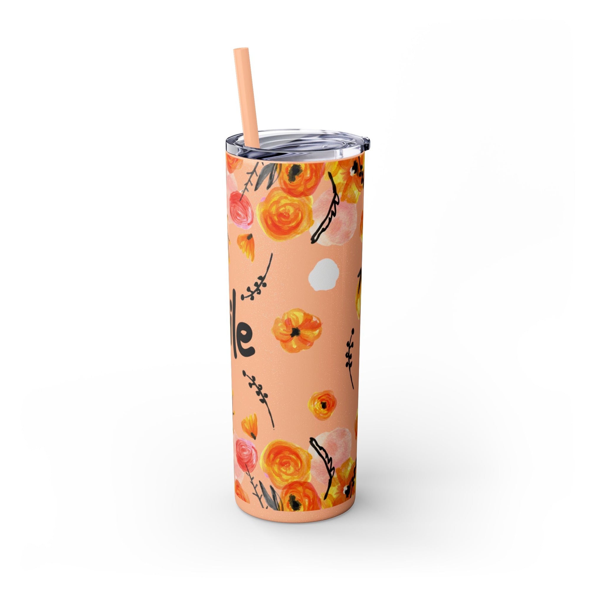 Smile Floral 20oz Skinny Tumbler – Watercolor Flower Stainless Steel Tumbler with Straw, Insulated Travel Cup, Cute Positive Gift