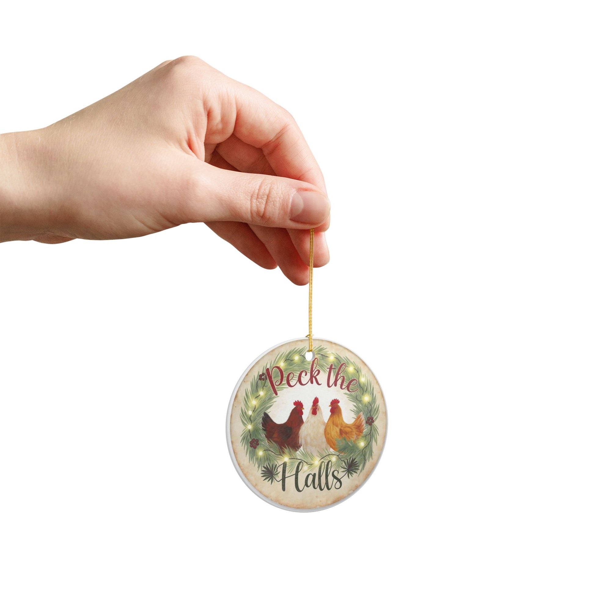 Chicken Wreath Peck The Halls Farmhouse Chickens Holiday Ornament, Vintage Style Xmas Decoration, Festive Home Décor, Unique Gift for Chicken Lovers