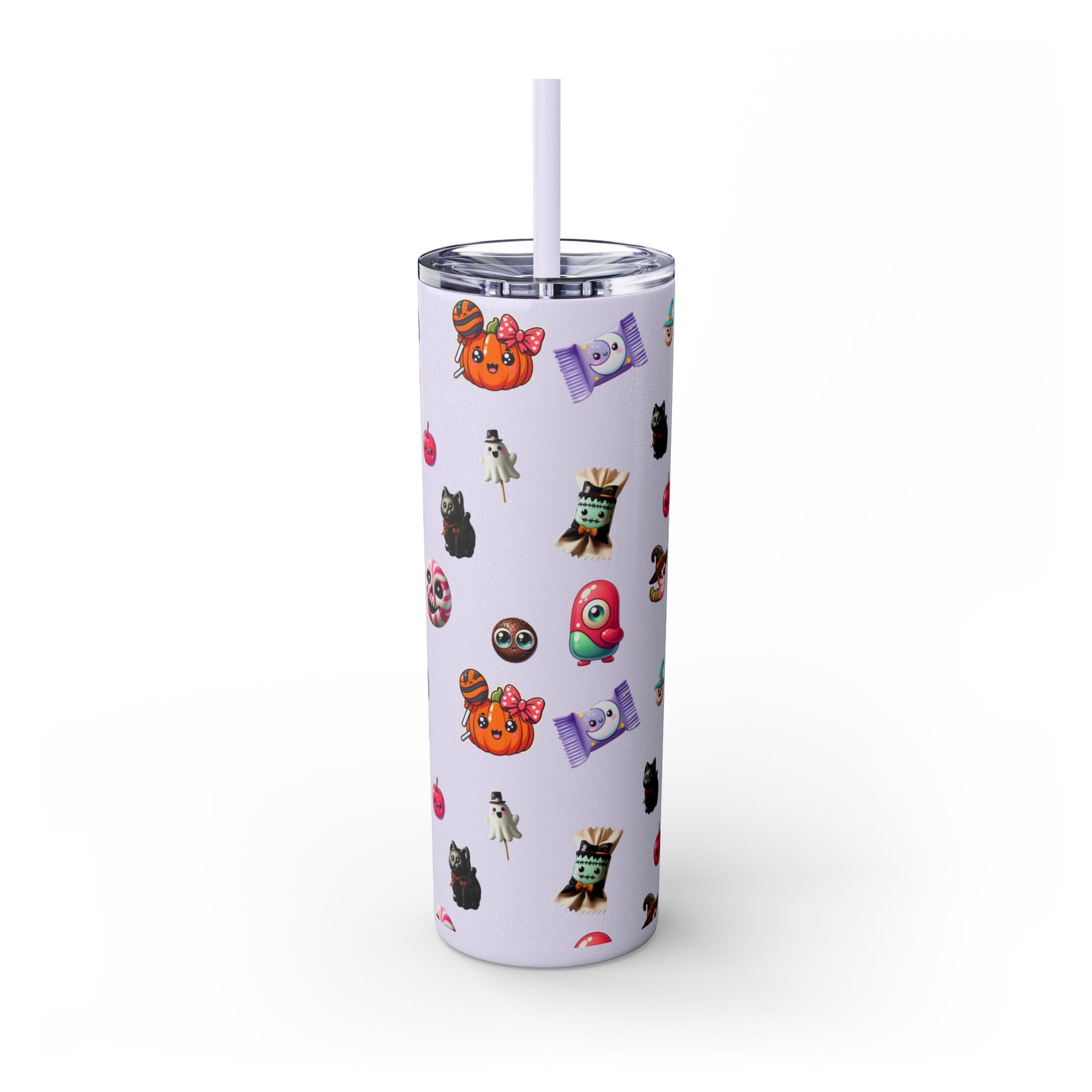 Playful Halloween Skinny Tumbler with Straw, 20oz | Cute Fall Drinkware, Halloween Mug, Party Favor, Gift for Her, Seasonal Decor