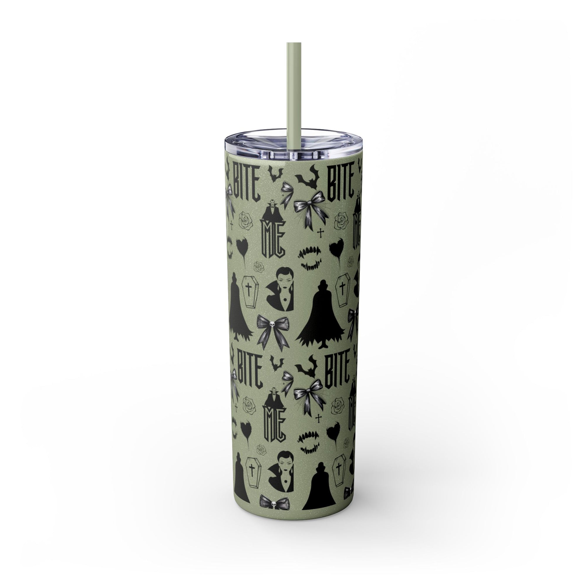 Gothic Skinny Tumbler, Perfect for Halloween, Unique Gift for Spooky Season, Cute Vampire Design, Ideal for Parties, Drinkware