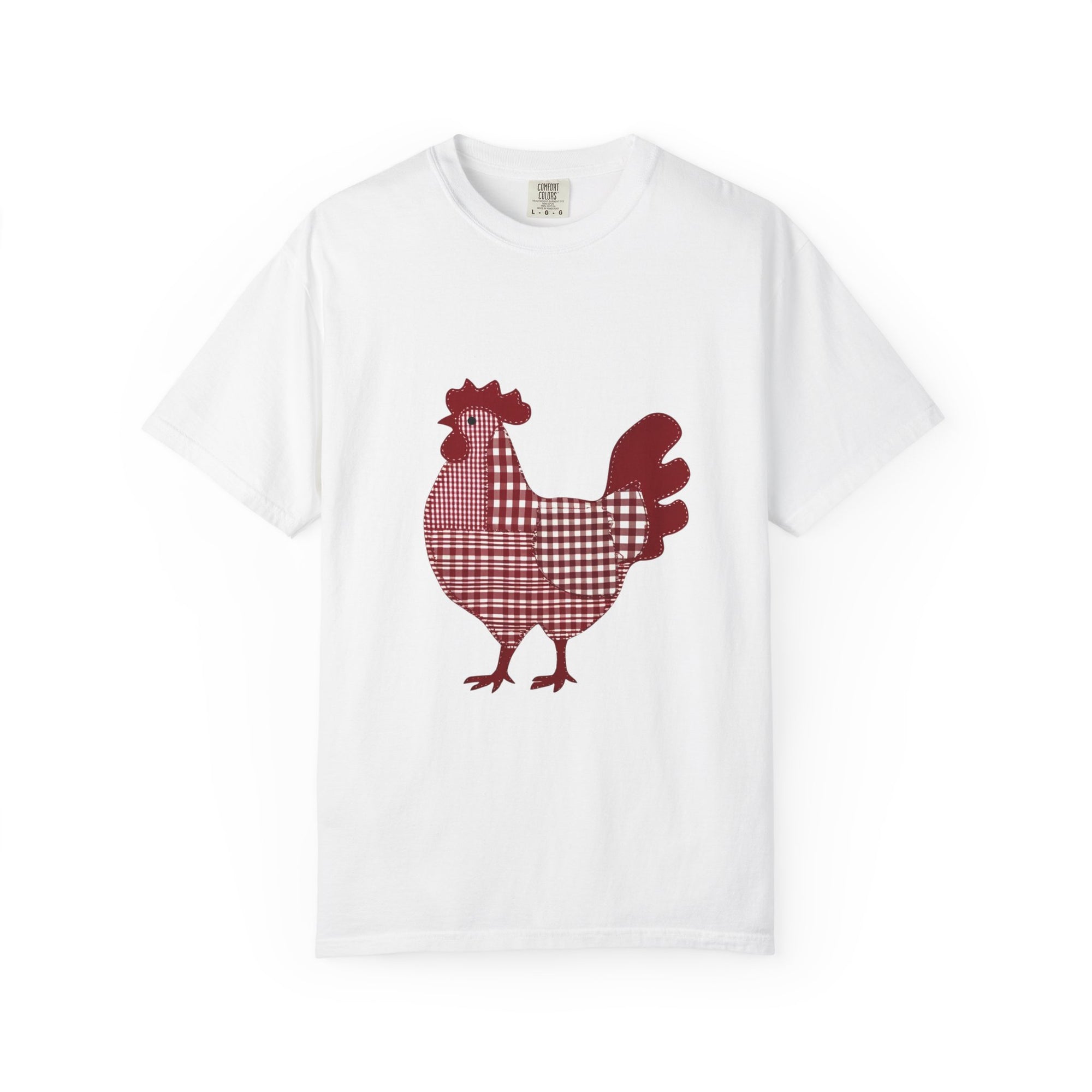 Red and White Gingham Farmhouse Style Chicken Graphic T-Shirt, Rustic Farm Tee, Unisex Casual Wear, Gift for Chicken Lovers, Outdoor Enthusiast T-shirt