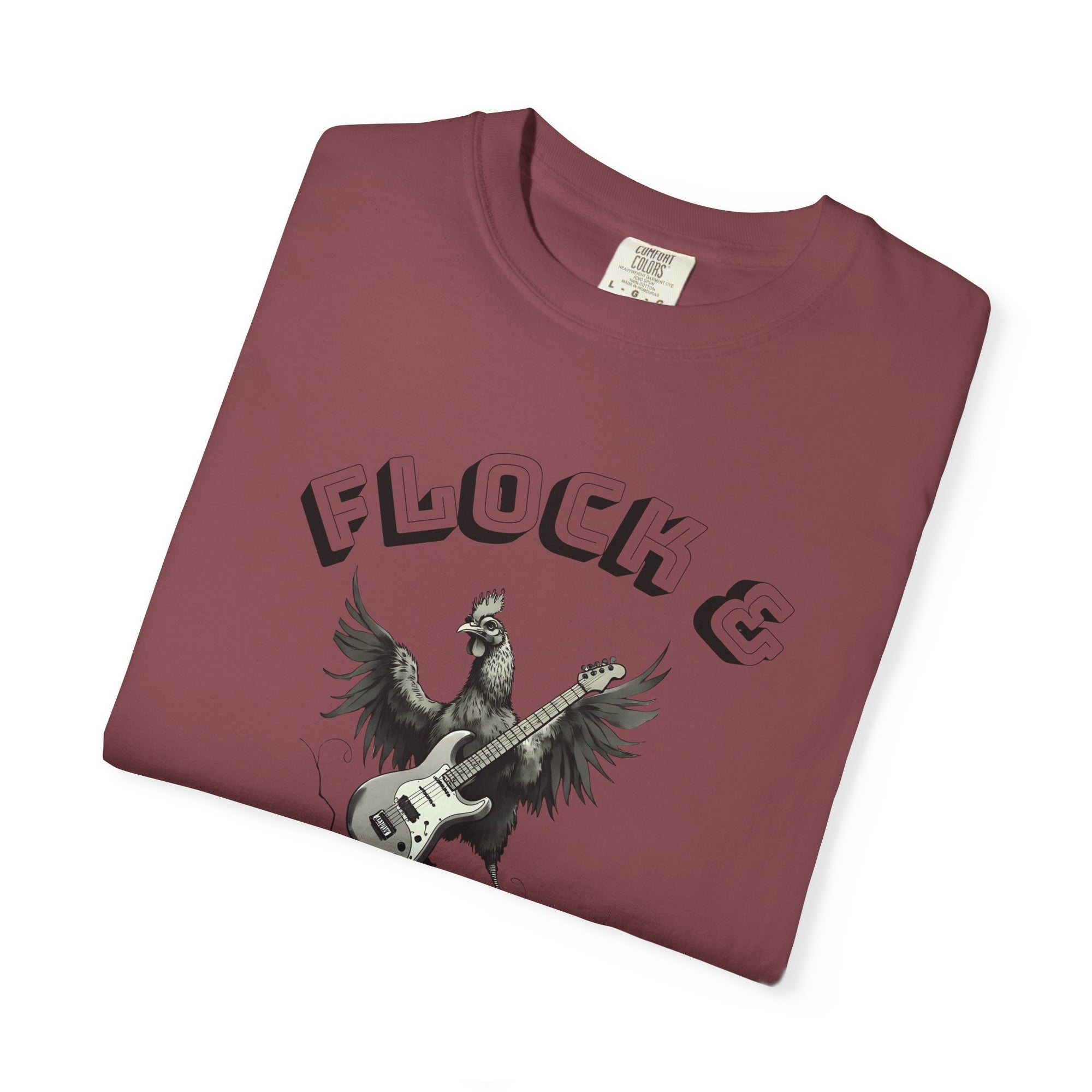 Flock & Roll Chicken T-Shirt – Funny Rock and Roll Graphic Tee – Chicken Lover Shirt – Farmhouse Country Gift – Backyard Poultry Humor