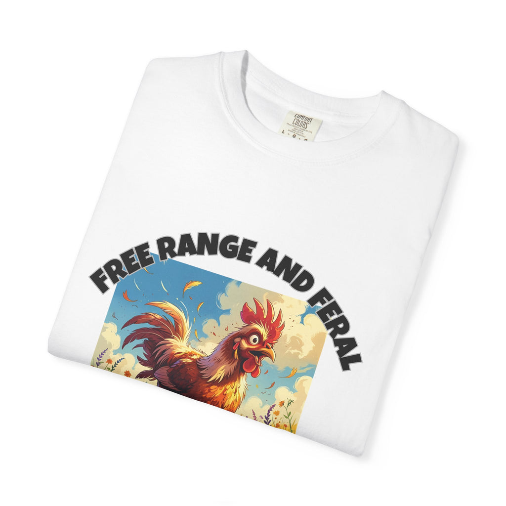 Free Range and Ferel Funny Rooster T-Shirt, Farm Life Tee, Animal Lover Gift, Casual Wear, Free Range and Feral Apparel