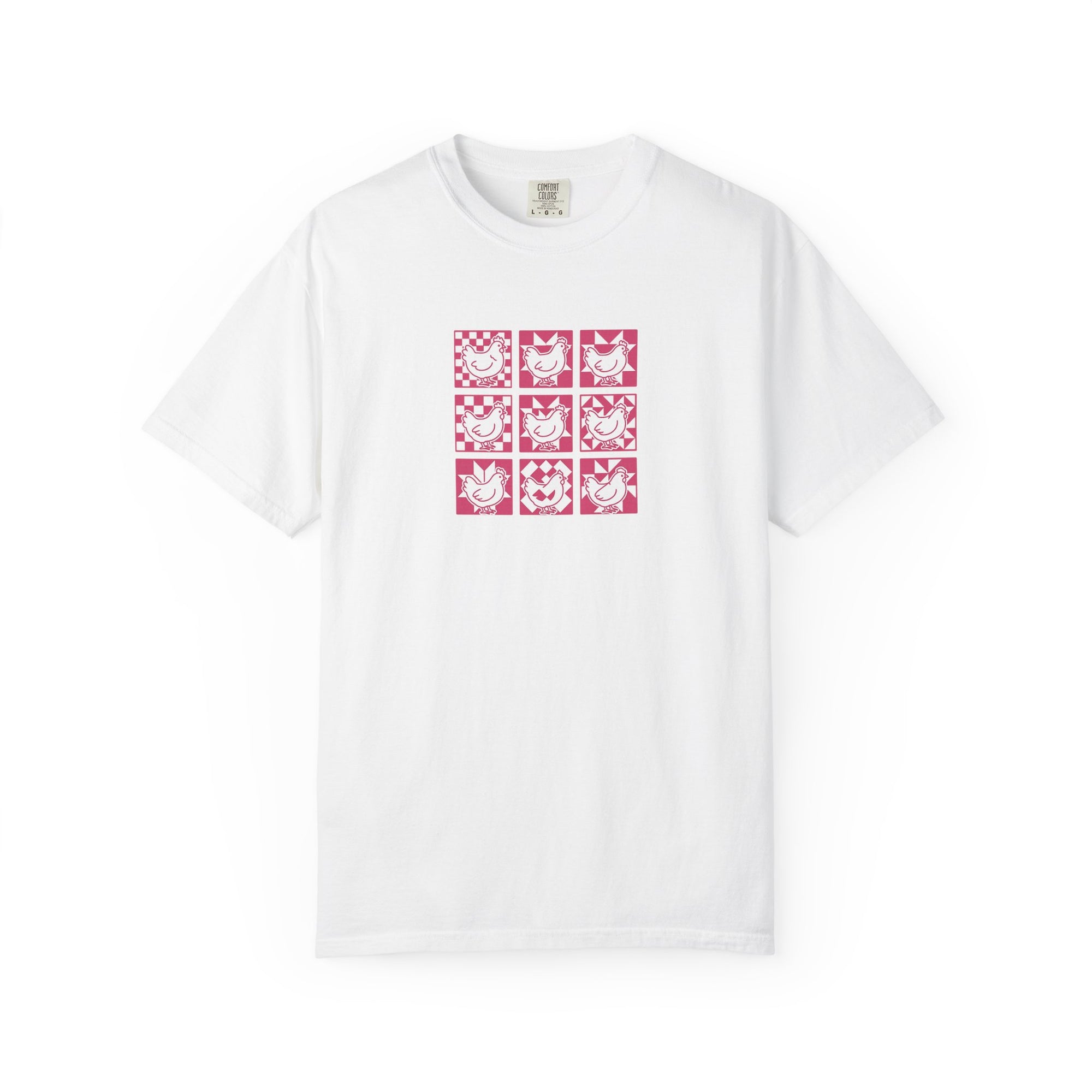 Pink Chicken Quilt Block Graphic T-Shirt