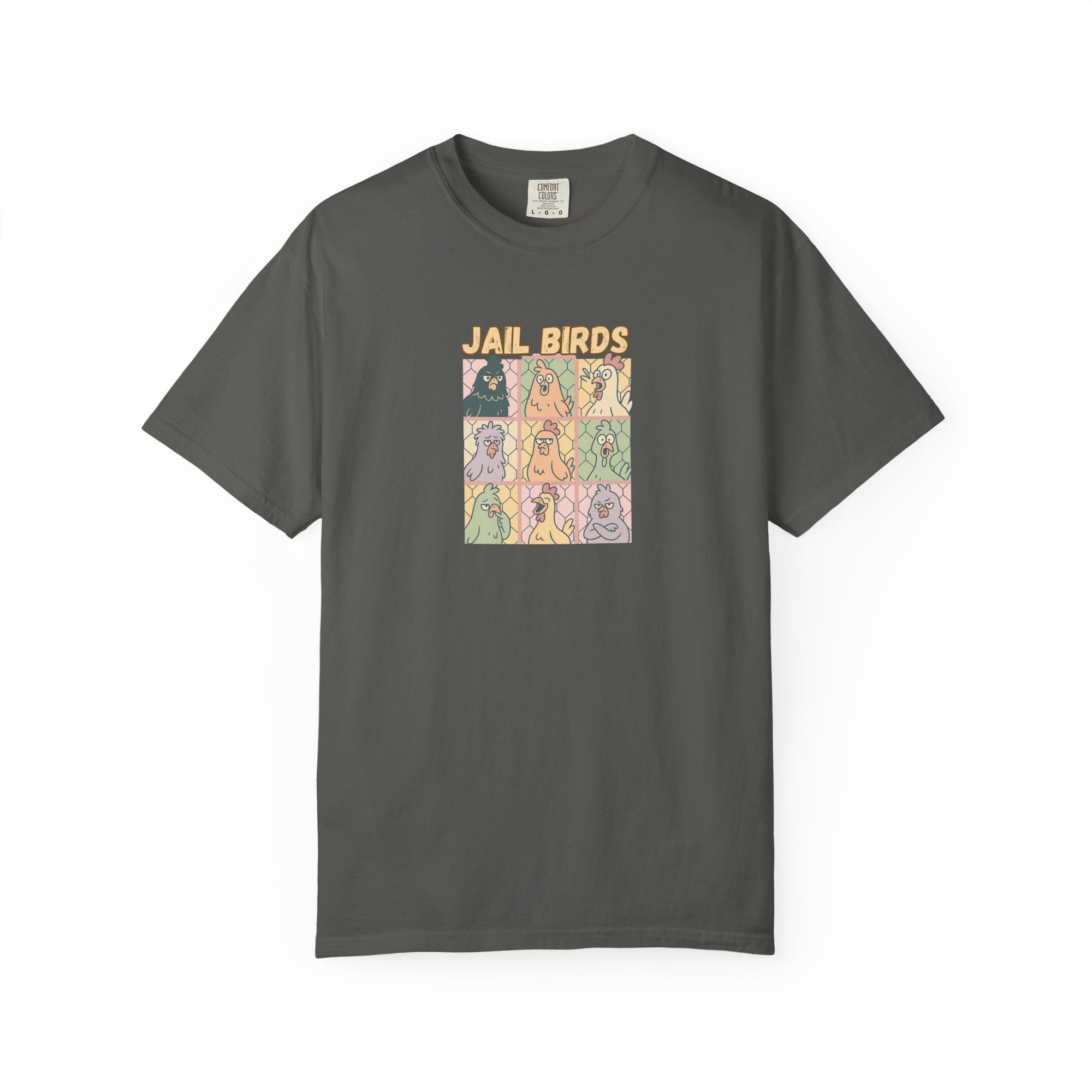 Funny Jailbird Chickens Garment-Dyed Unisex T-Shirt - Vibrant Art Print, Comfortable Everyday Wear, Gift for Friends, Eco-Friendly Fashion, Casual Style