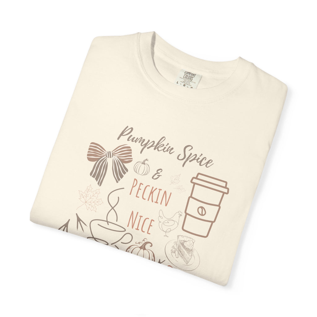 Pumpkin Spice & Peckin’ Nice Shirt – Funny Fall Chicken Lover Tee – Autumn Coffee Shirt, Farmhouse Country Graphic Tee