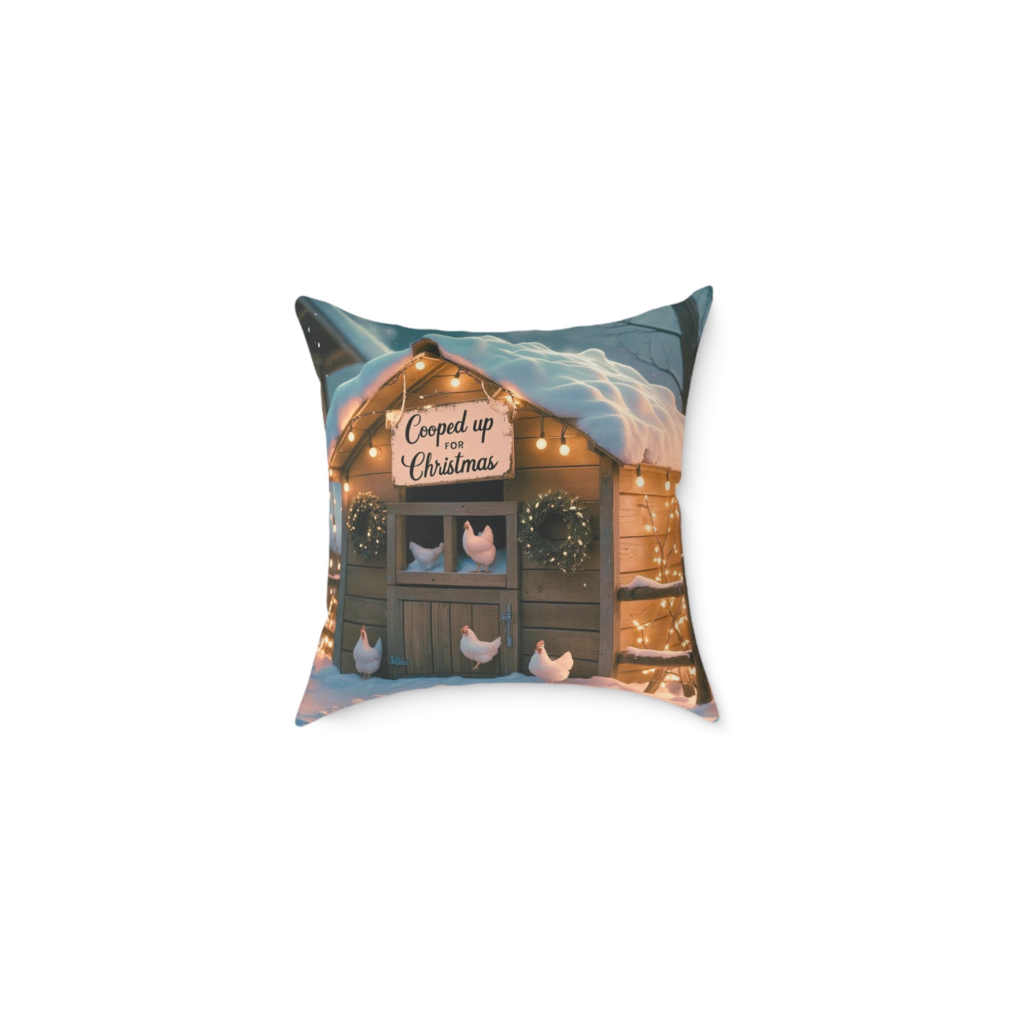 Cooped Up for Christmas Chicken Pillow Cover – Farmhouse Holiday Decor – Gift for Chicken Lovers Cozy Christmas Square Throw Pillow, Holiday Home Decor, Farmhouse Cushion, Winter Decoration, Perfect Gift for Christmas