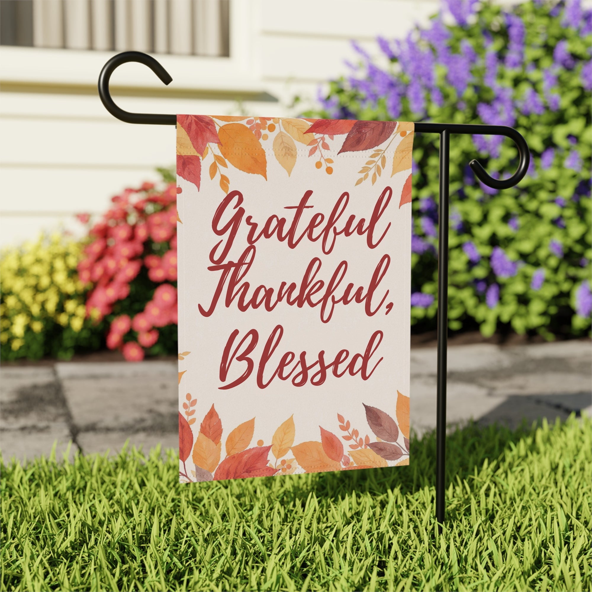 Fall Garden Banner: Grateful, Thankful, Blessed | Autumn Decor, Outdoor Flag, Thanksgiving, Home Decor, Seasonal Greeting