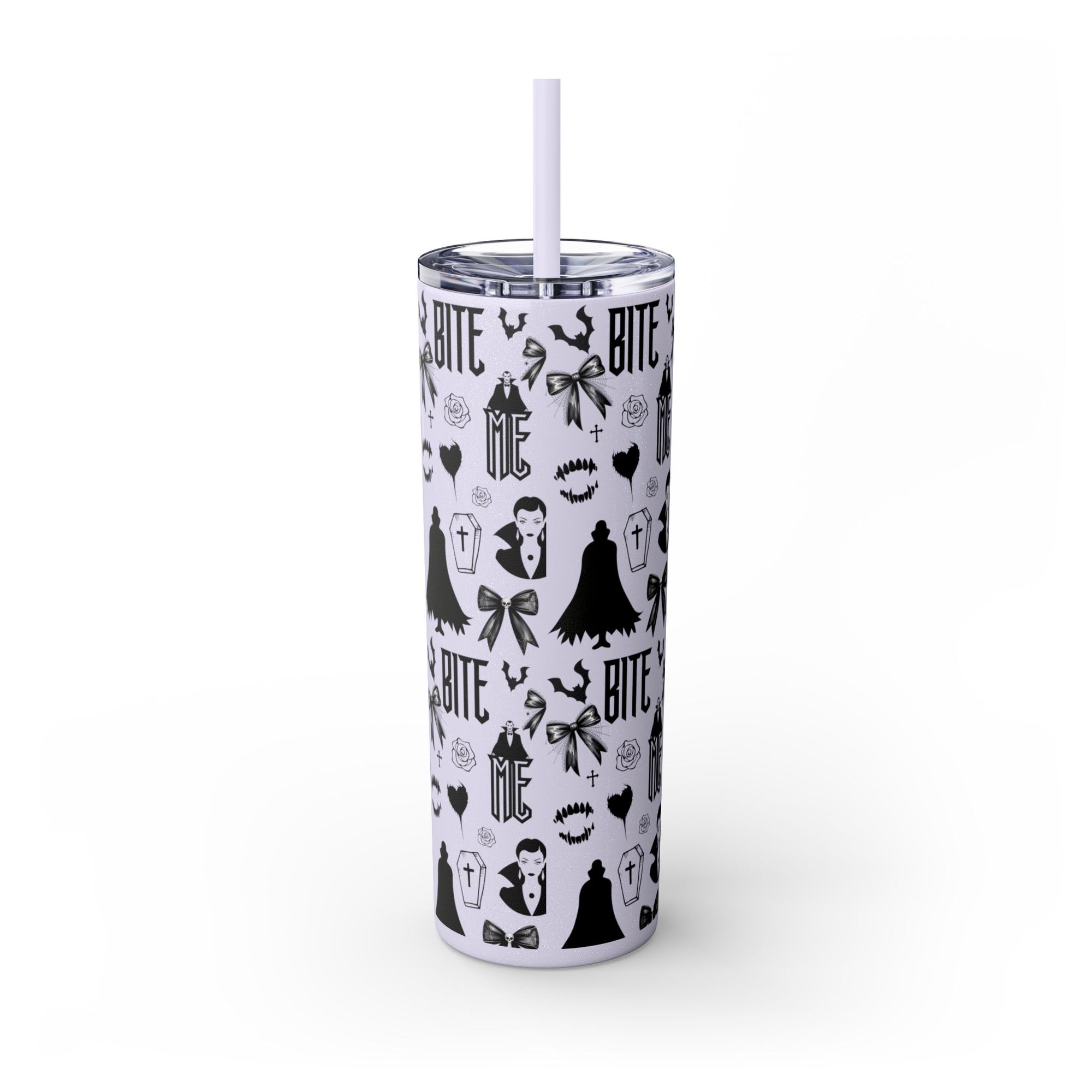 Gothic Skinny Tumbler, Perfect for Halloween, Unique Gift for Spooky Season, Cute Vampire Design, Ideal for Parties, Drinkware