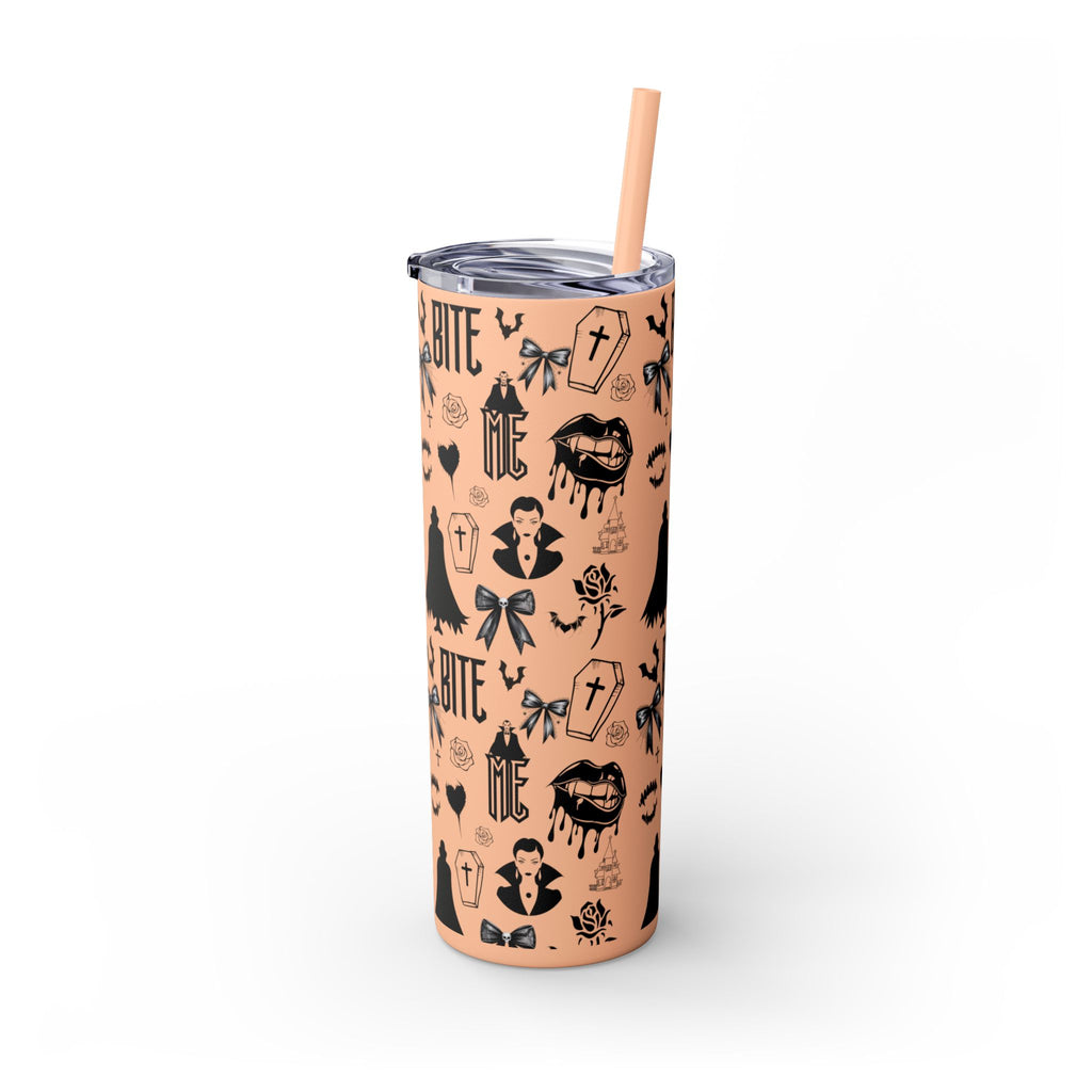Gothic Skinny Tumbler, Perfect for Halloween, Unique Gift for Spooky Season, Cute Vampire Design, Ideal for Parties, Drinkware