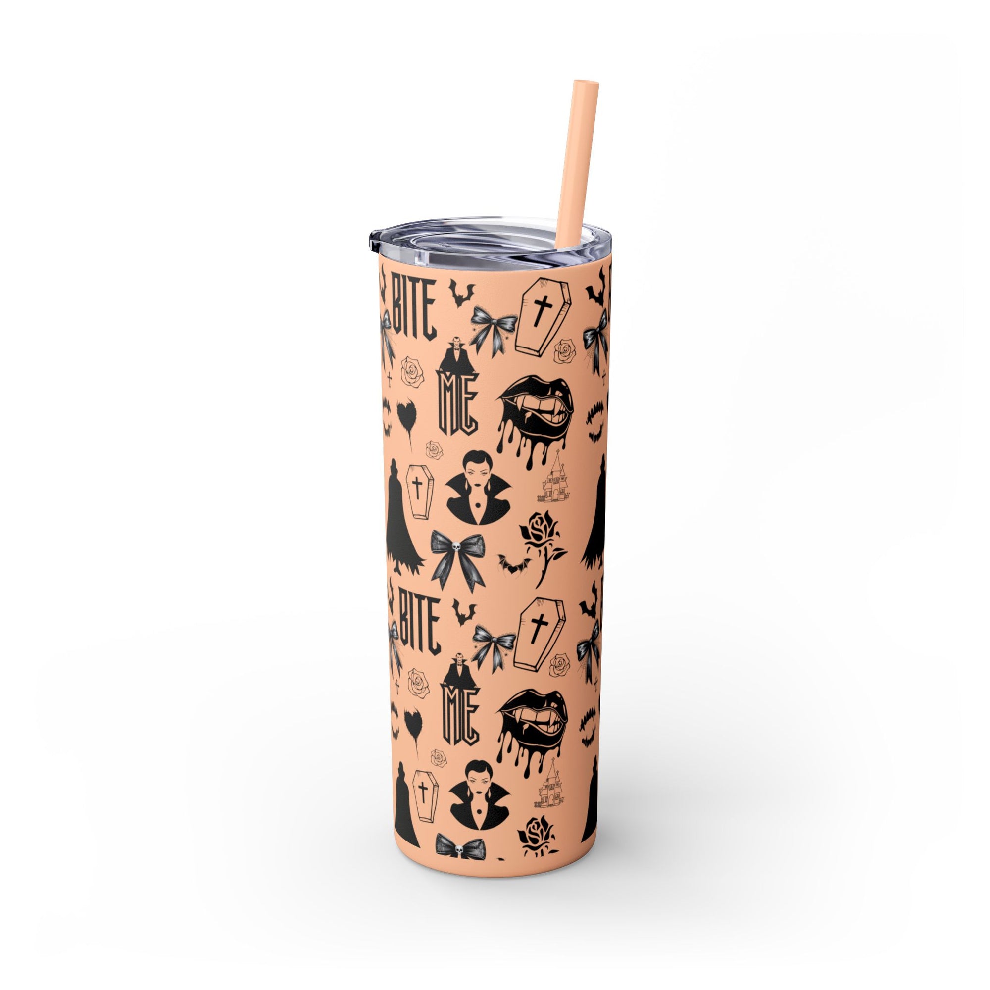 Gothic Skinny Tumbler, Perfect for Halloween, Unique Gift for Spooky Season, Cute Vampire Design, Ideal for Parties, Drinkware