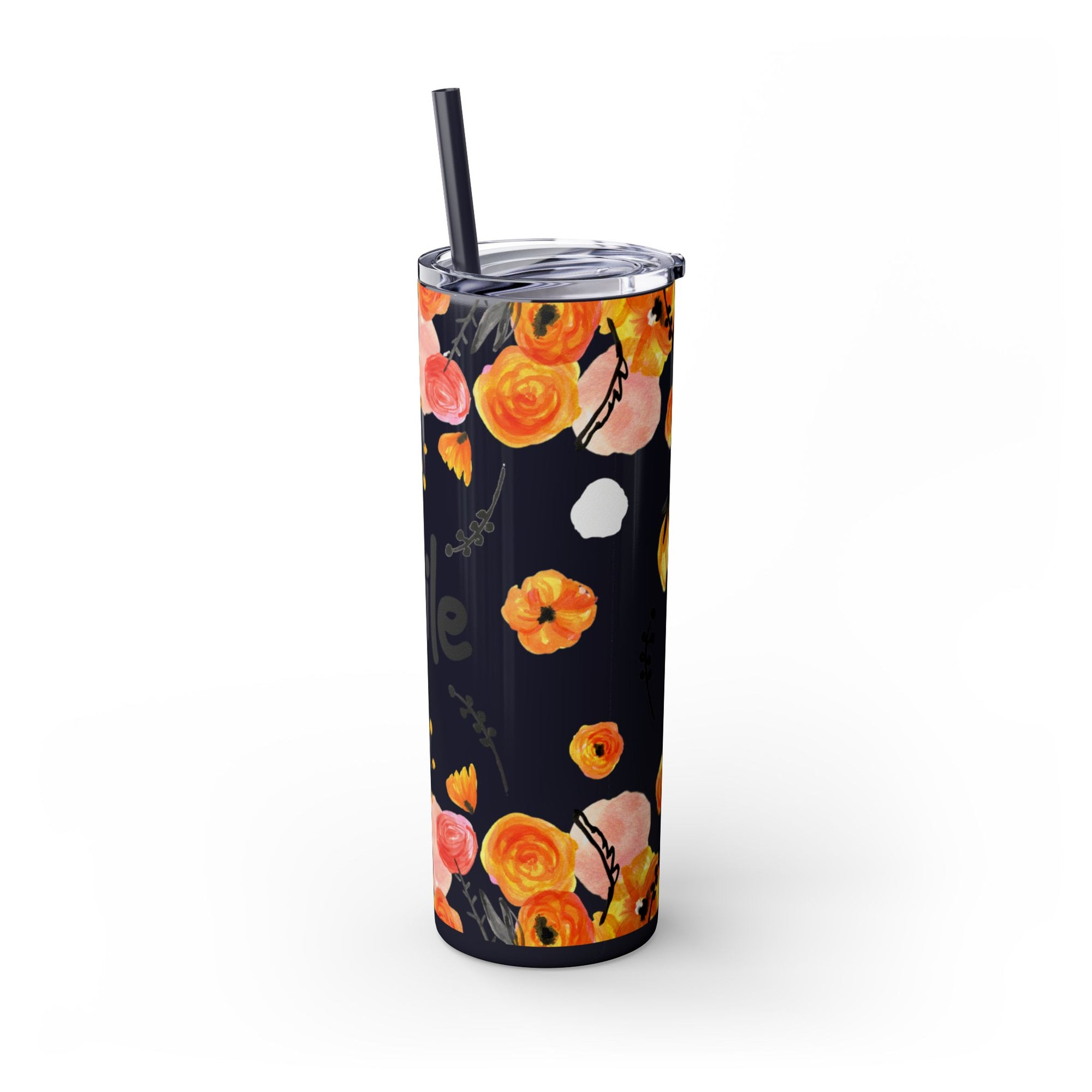 Smile Floral 20oz Skinny Tumbler – Watercolor Flower Stainless Steel Tumbler with Straw, Insulated Travel Cup, Cute Positive Gift