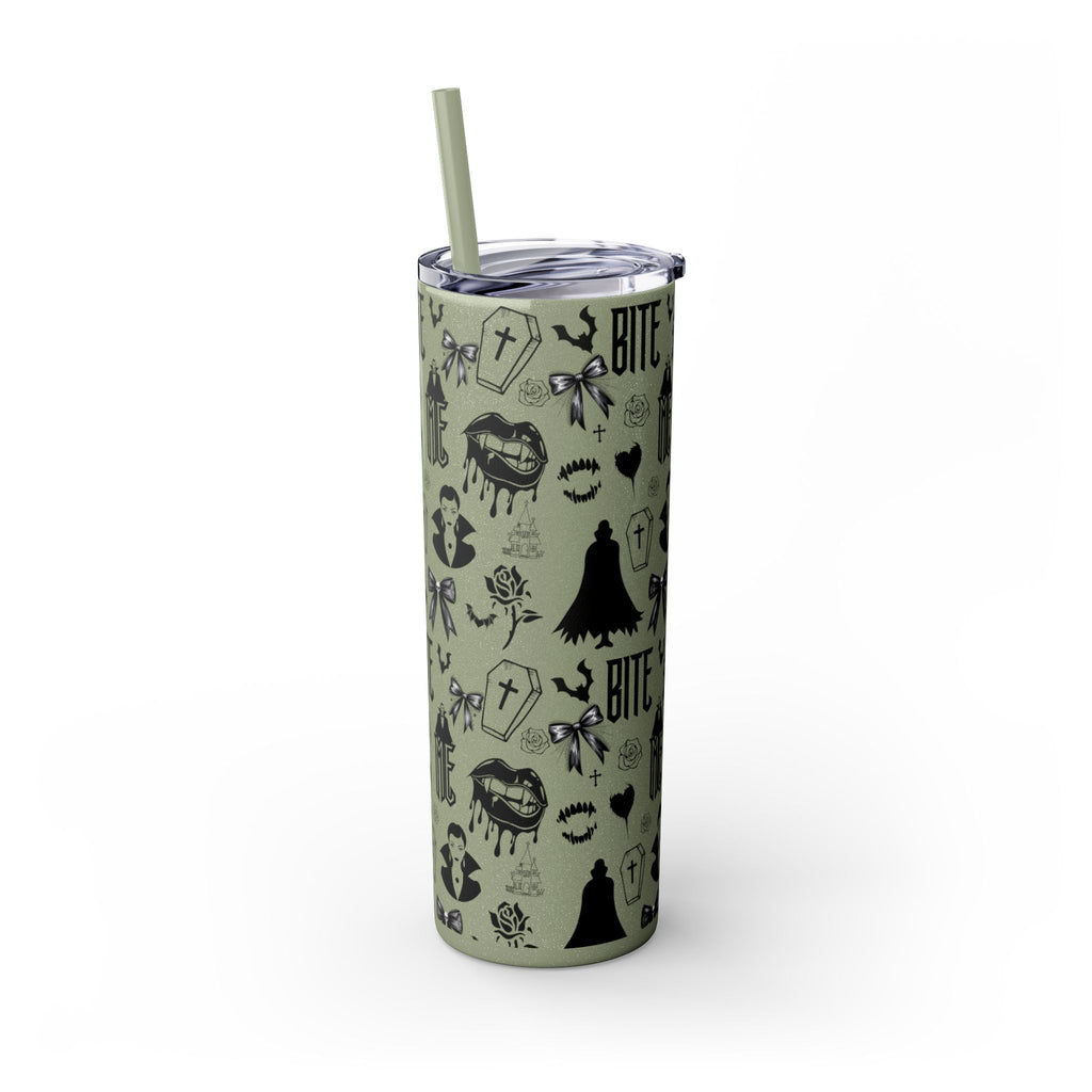 Gothic Skinny Tumbler, Perfect for Halloween, Unique Gift for Spooky Season, Cute Vampire Design, Ideal for Parties, Drinkware