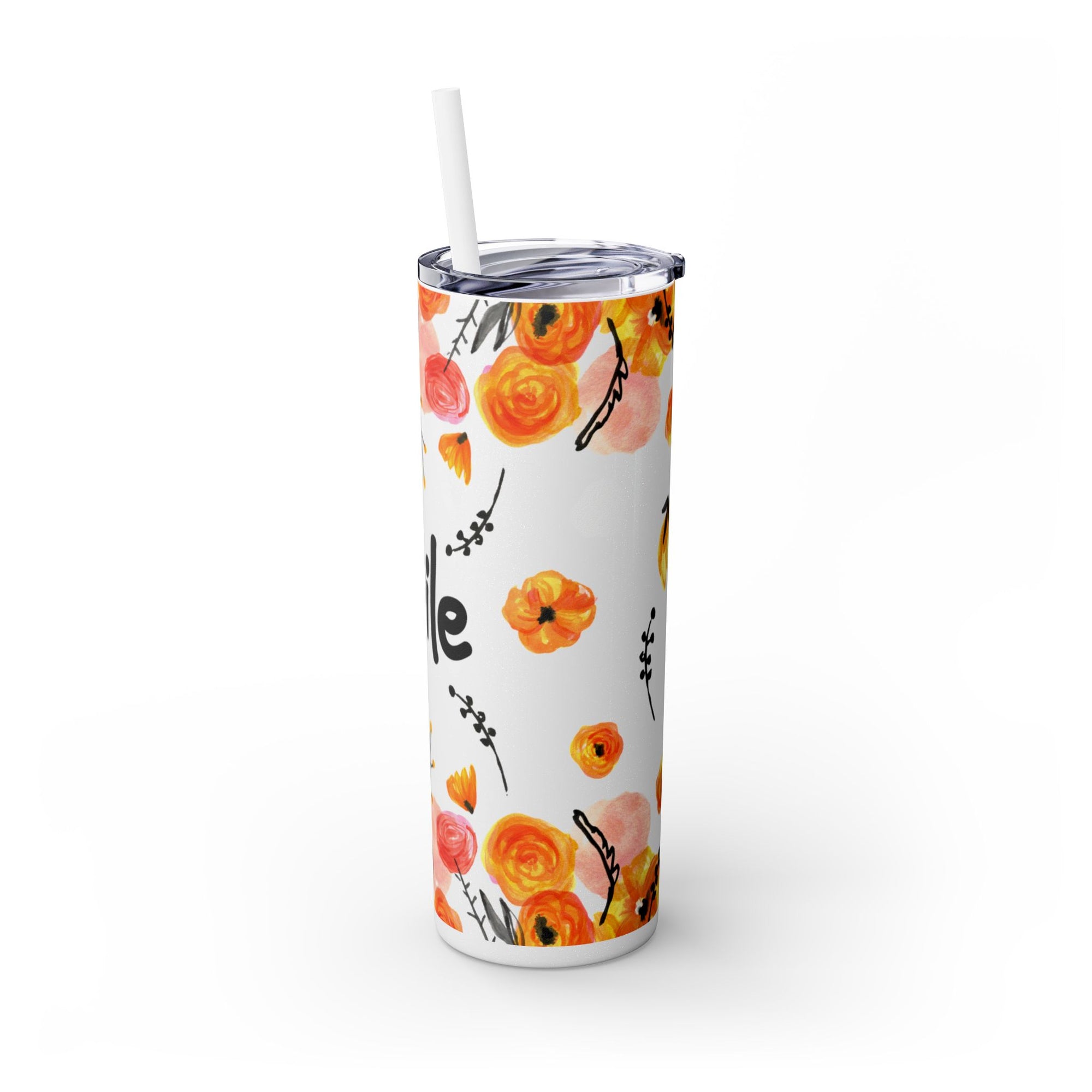 Smile Floral 20oz Skinny Tumbler – Watercolor Flower Stainless Steel Tumbler with Straw, Insulated Travel Cup, Cute Positive Gift