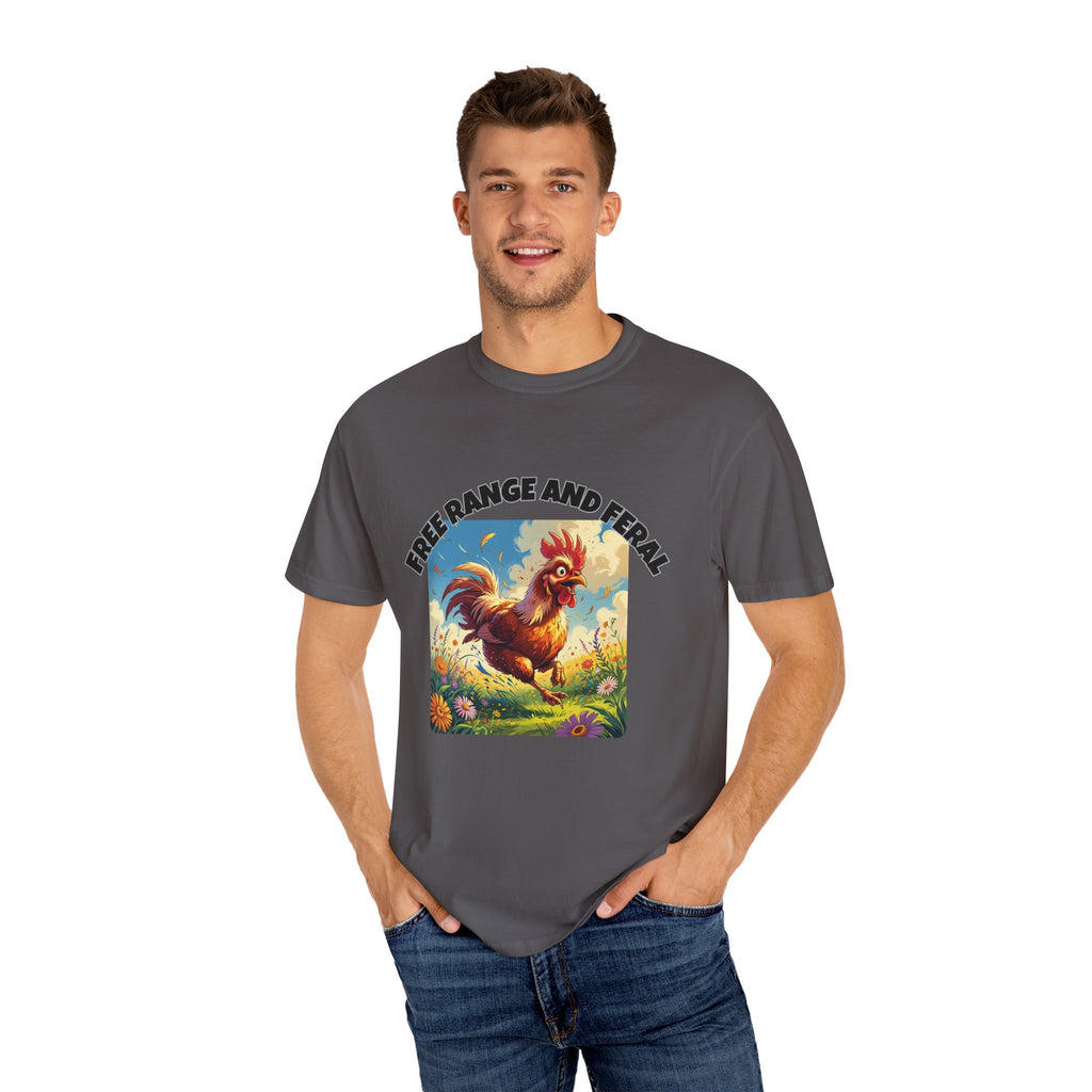 Free Range and Ferel Funny Rooster T-Shirt, Farm Life Tee, Animal Lover Gift, Casual Wear, Free Range and Feral Apparel