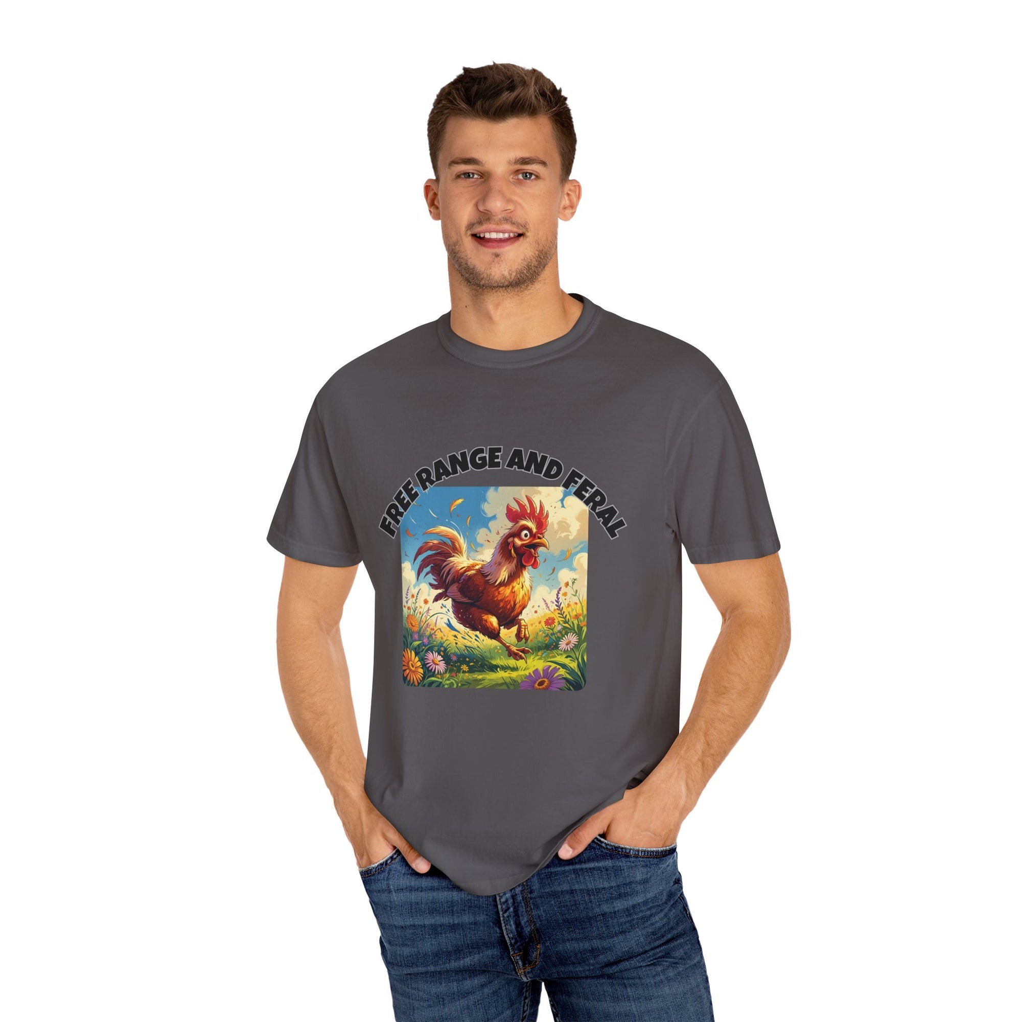 Free Range and Ferel Funny Rooster T-Shirt, Farm Life Tee, Animal Lover Gift, Casual Wear, Free Range and Feral Apparel
