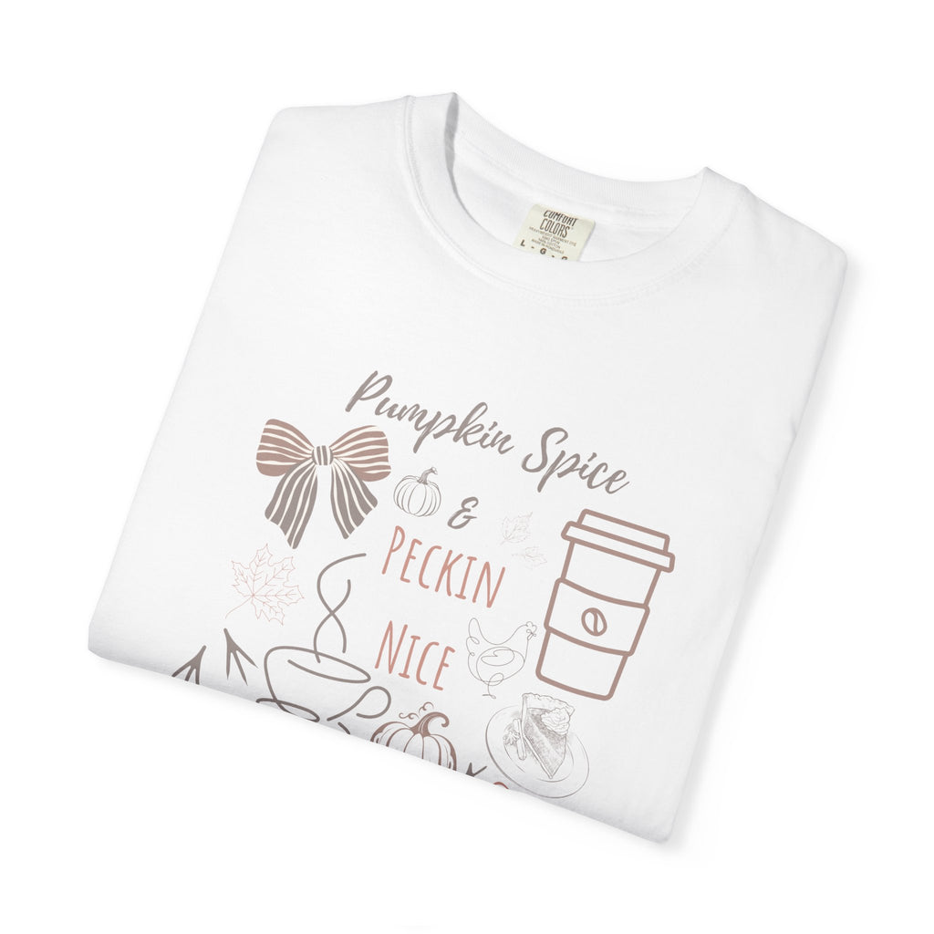 Pumpkin Spice & Peckin’ Nice Shirt – Funny Fall Chicken Lover Tee – Autumn Coffee Shirt, Farmhouse Country Graphic Tee