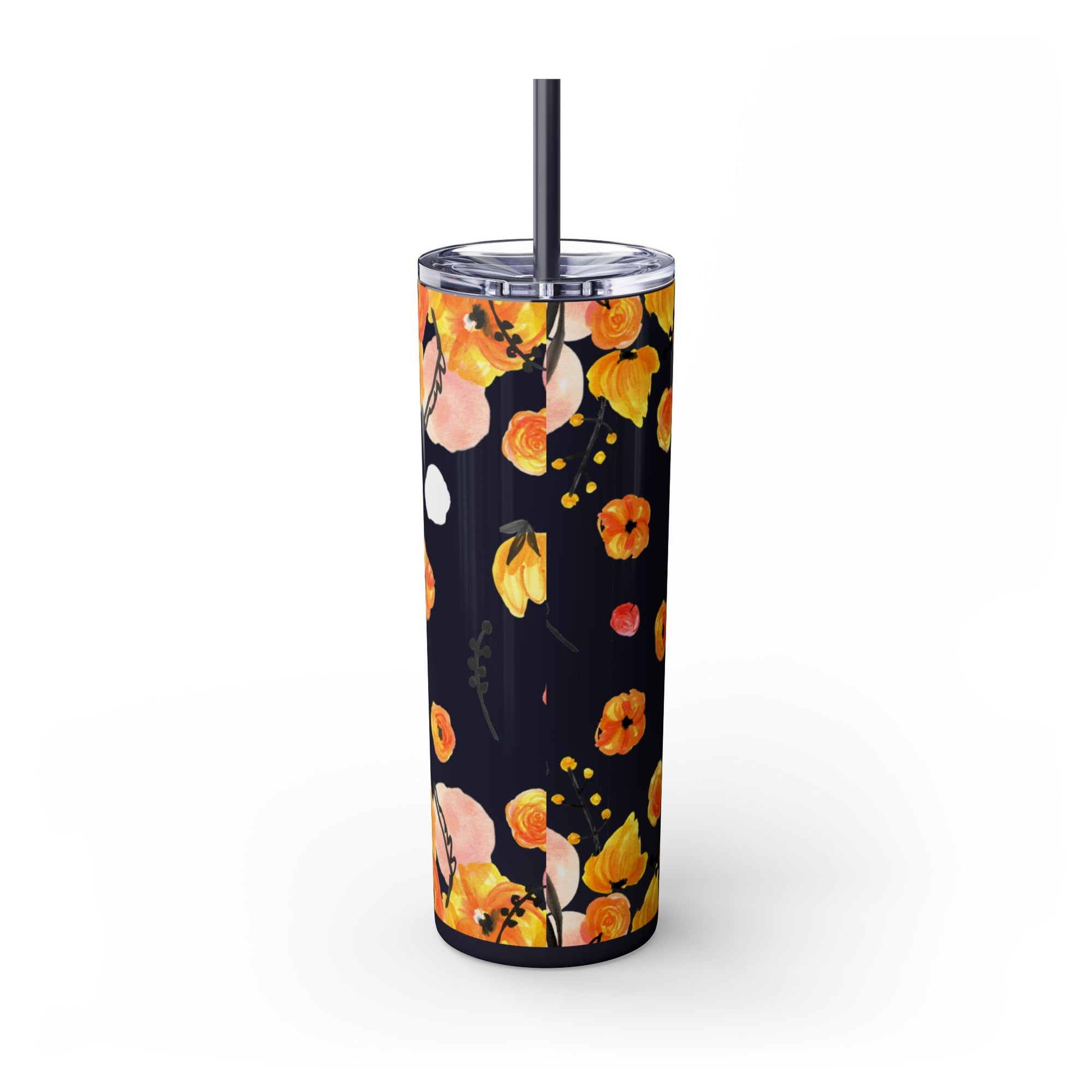 Smile Floral 20oz Skinny Tumbler – Watercolor Flower Stainless Steel Tumbler with Straw, Insulated Travel Cup, Cute Positive Gift