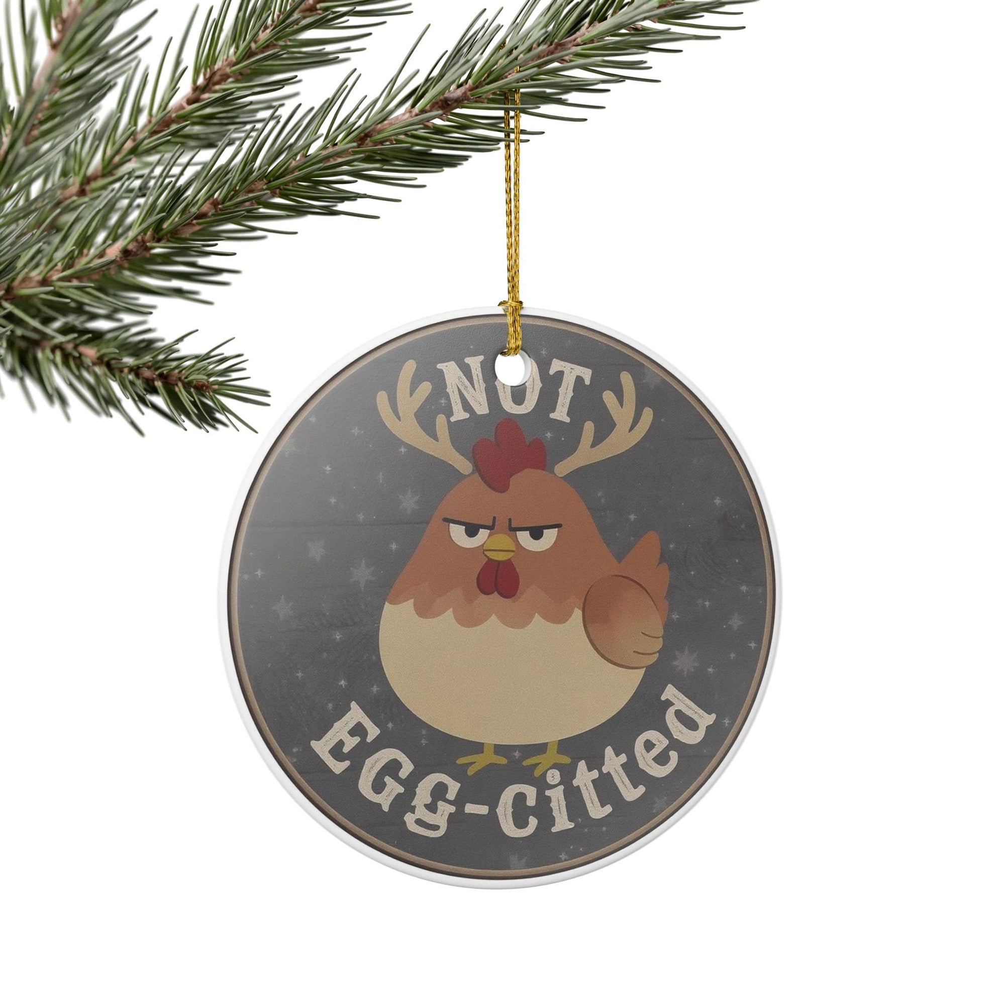 Funny Chicken Ceramic Ornament, Holiday Decoration, Gift for Farmers, Egg-cited Ornament, Farmhouse Decor, Quirky Christmas Ornament