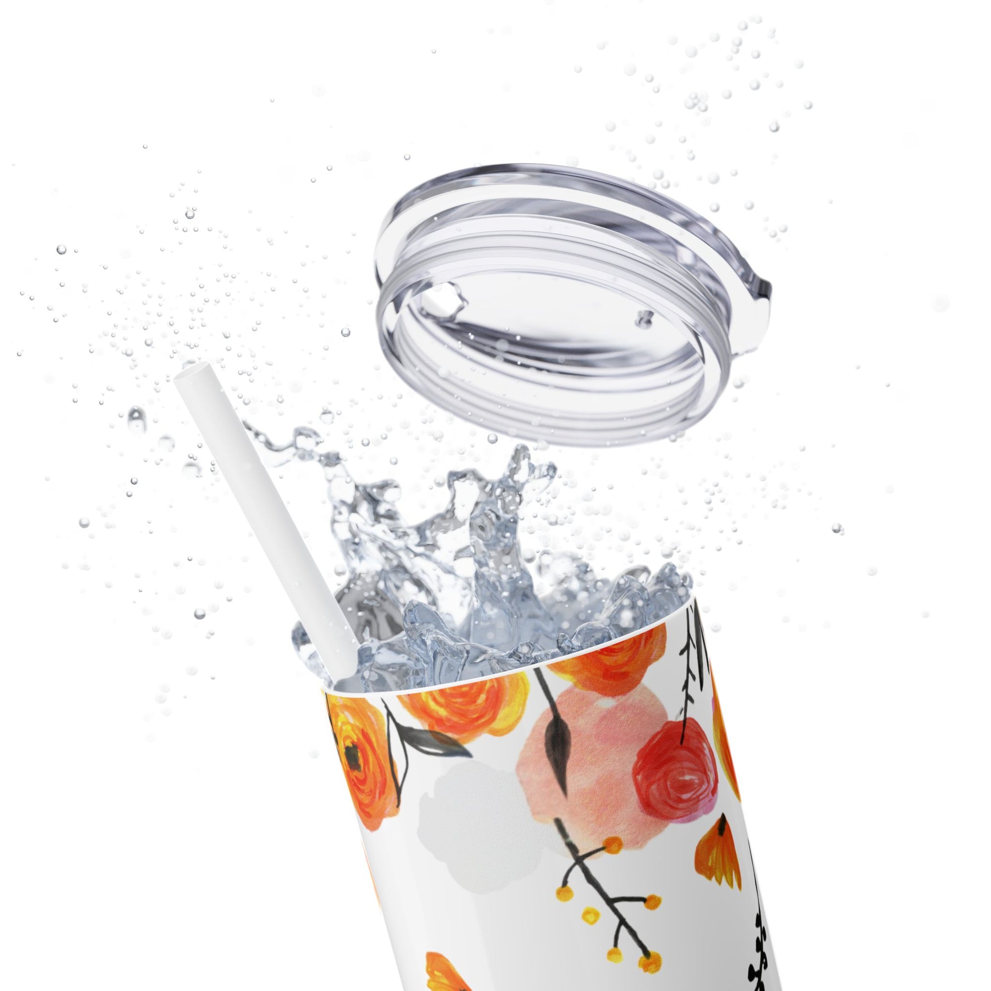 Smile Floral 20oz Skinny Tumbler – Watercolor Flower Stainless Steel Tumbler with Straw, Insulated Travel Cup, Cute Positive Gift