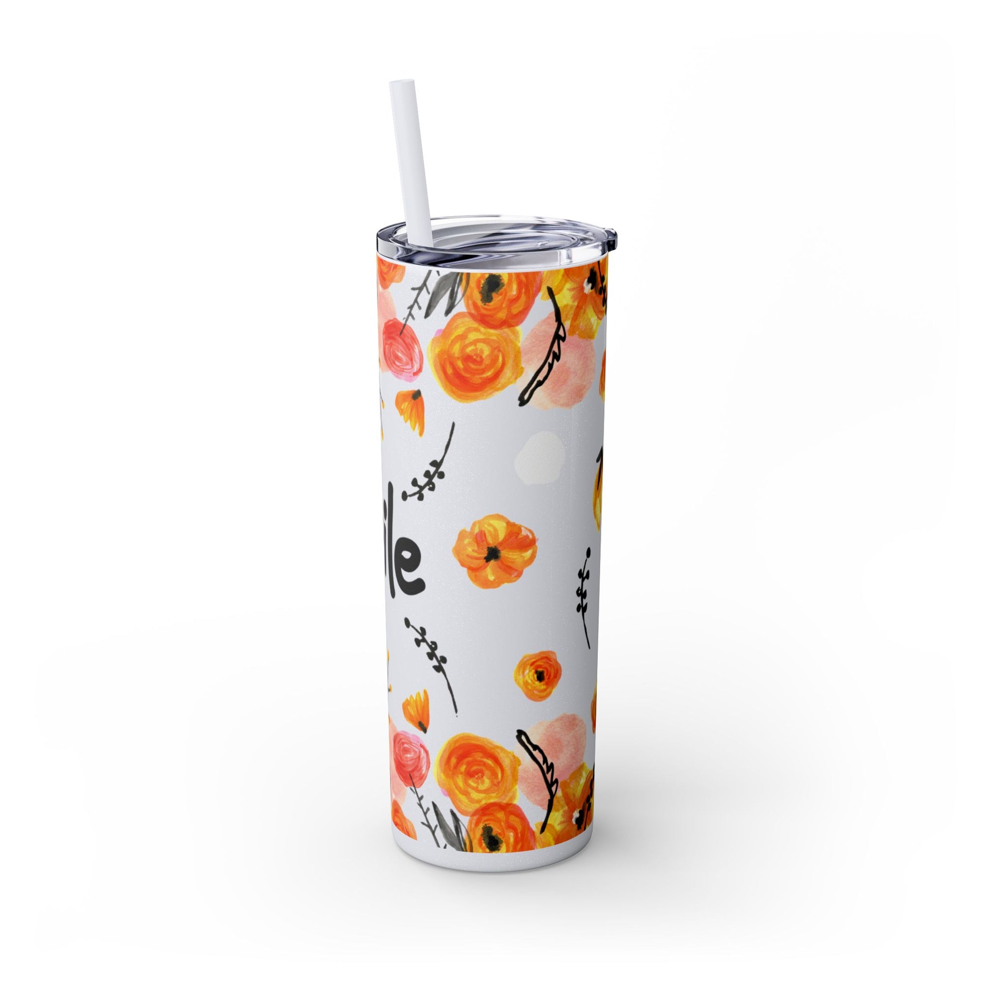 Smile Floral 20oz Skinny Tumbler – Watercolor Flower Stainless Steel Tumbler with Straw, Insulated Travel Cup, Cute Positive Gift