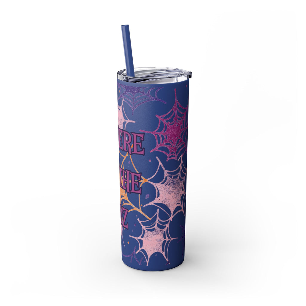 Halloween-Themed Skinny Tumbler, 20oz, I'm Here for the Booze, Travel Mug, Spider Web Design, Party Accessory, Fun Gift Idea