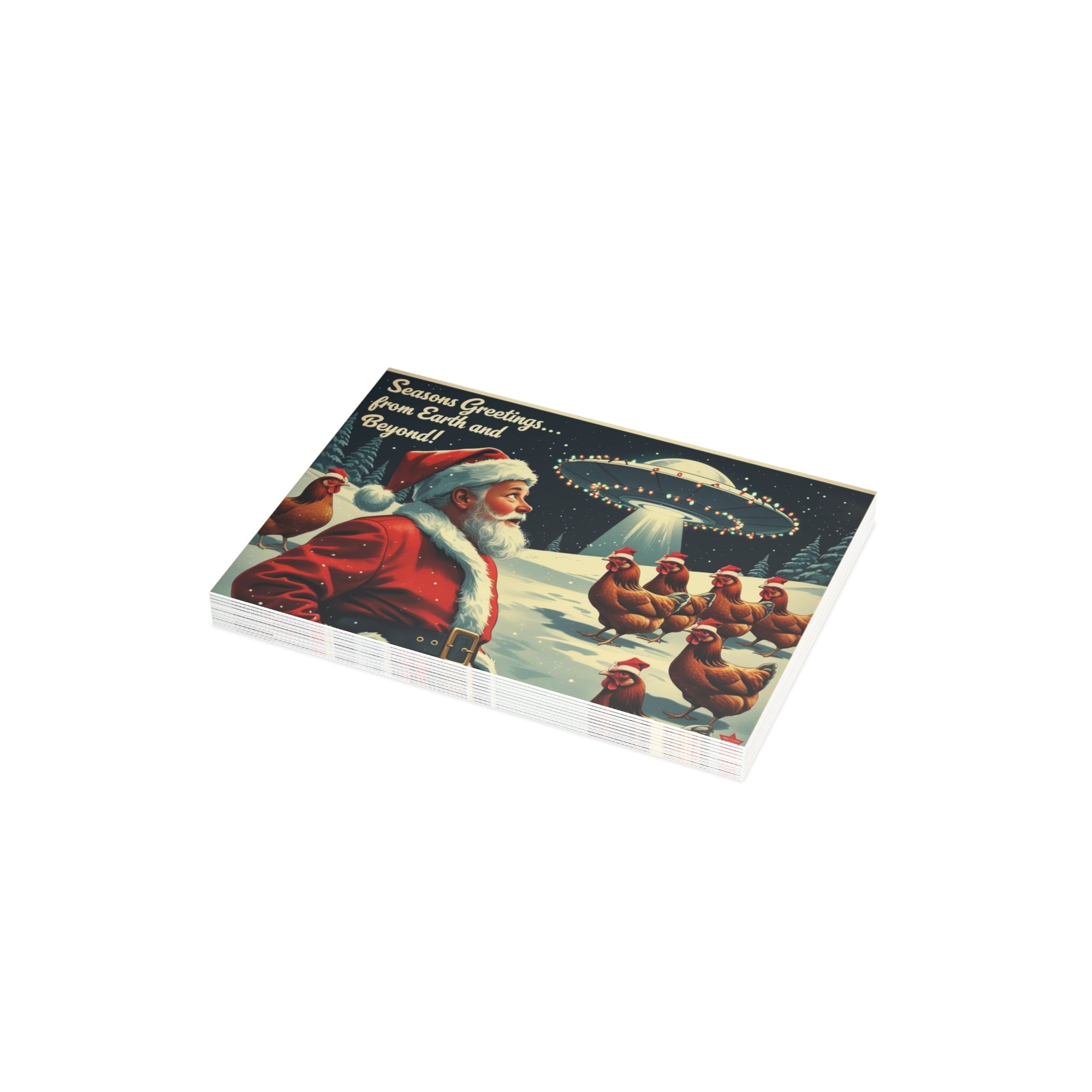 Funny Chicken Christmas Card  Retro Santa UFO Holiday Greeting  Vintage Farmhouse Humor