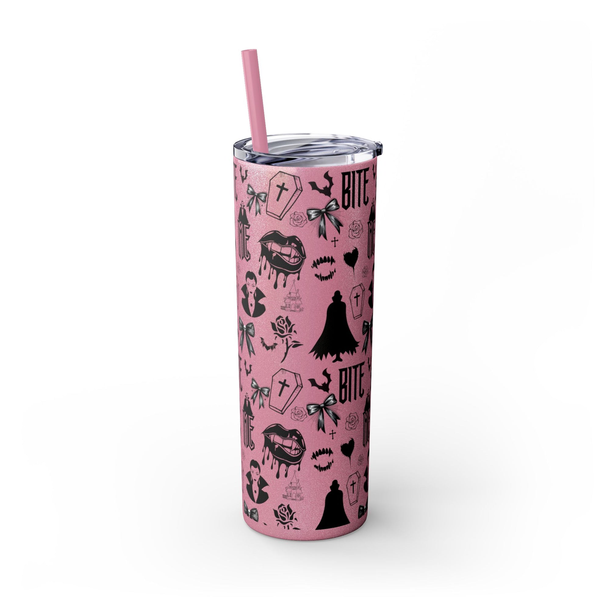 Gothic Skinny Tumbler, Perfect for Halloween, Unique Gift for Spooky Season, Cute Vampire Design, Ideal for Parties, Drinkware