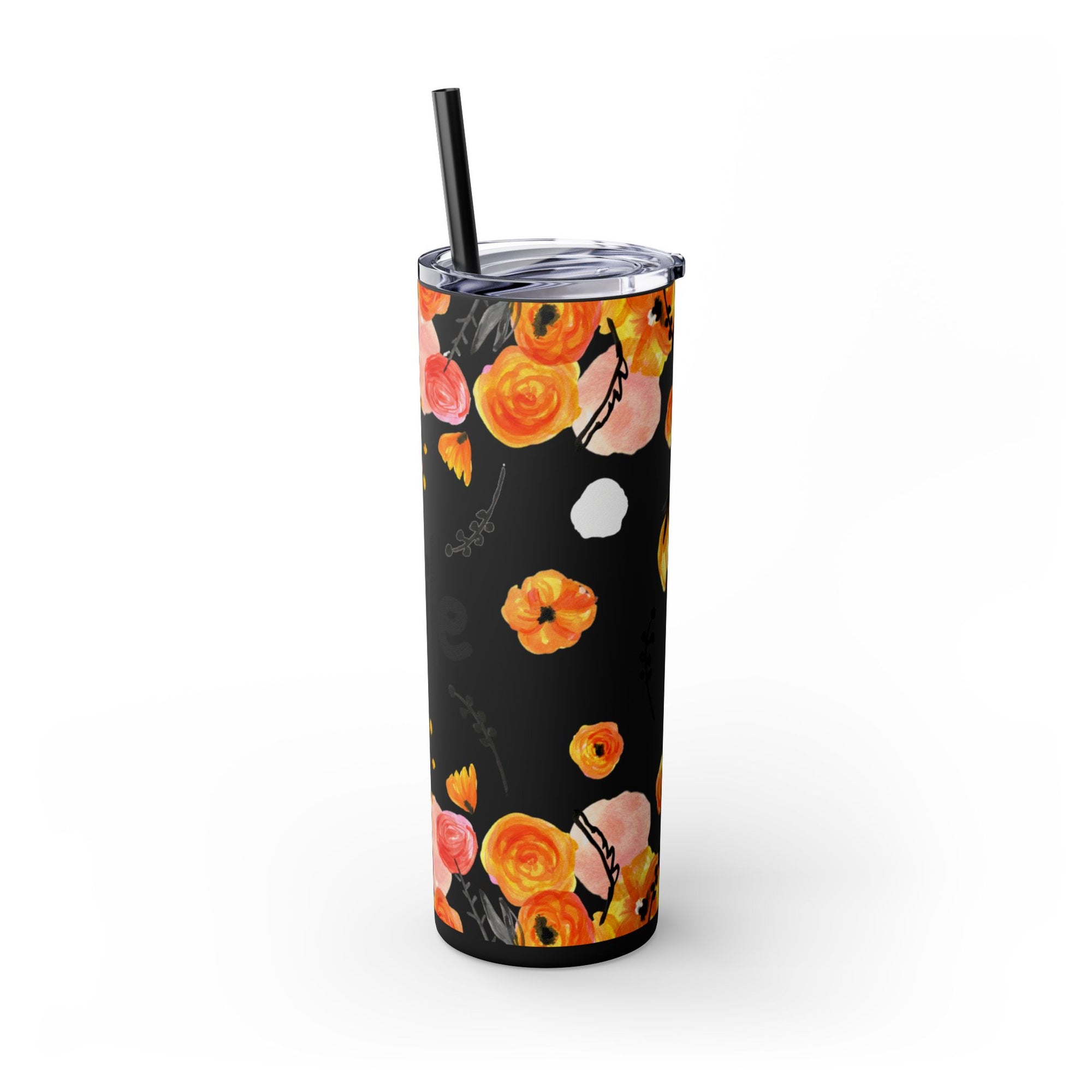 Smile Floral 20oz Skinny Tumbler – Watercolor Flower Stainless Steel Tumbler with Straw, Insulated Travel Cup, Cute Positive Gift