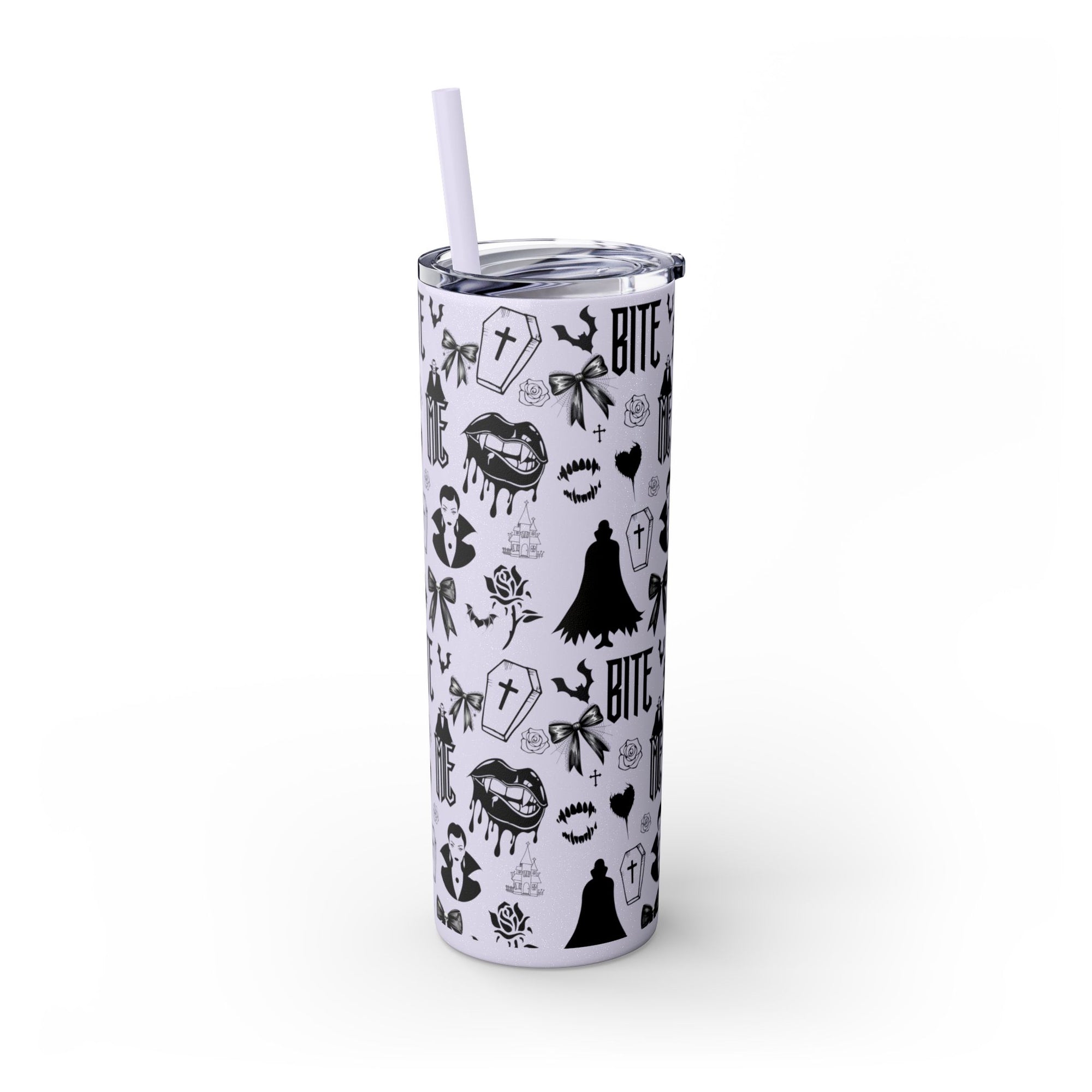 Gothic Skinny Tumbler, Perfect for Halloween, Unique Gift for Spooky Season, Cute Vampire Design, Ideal for Parties, Drinkware