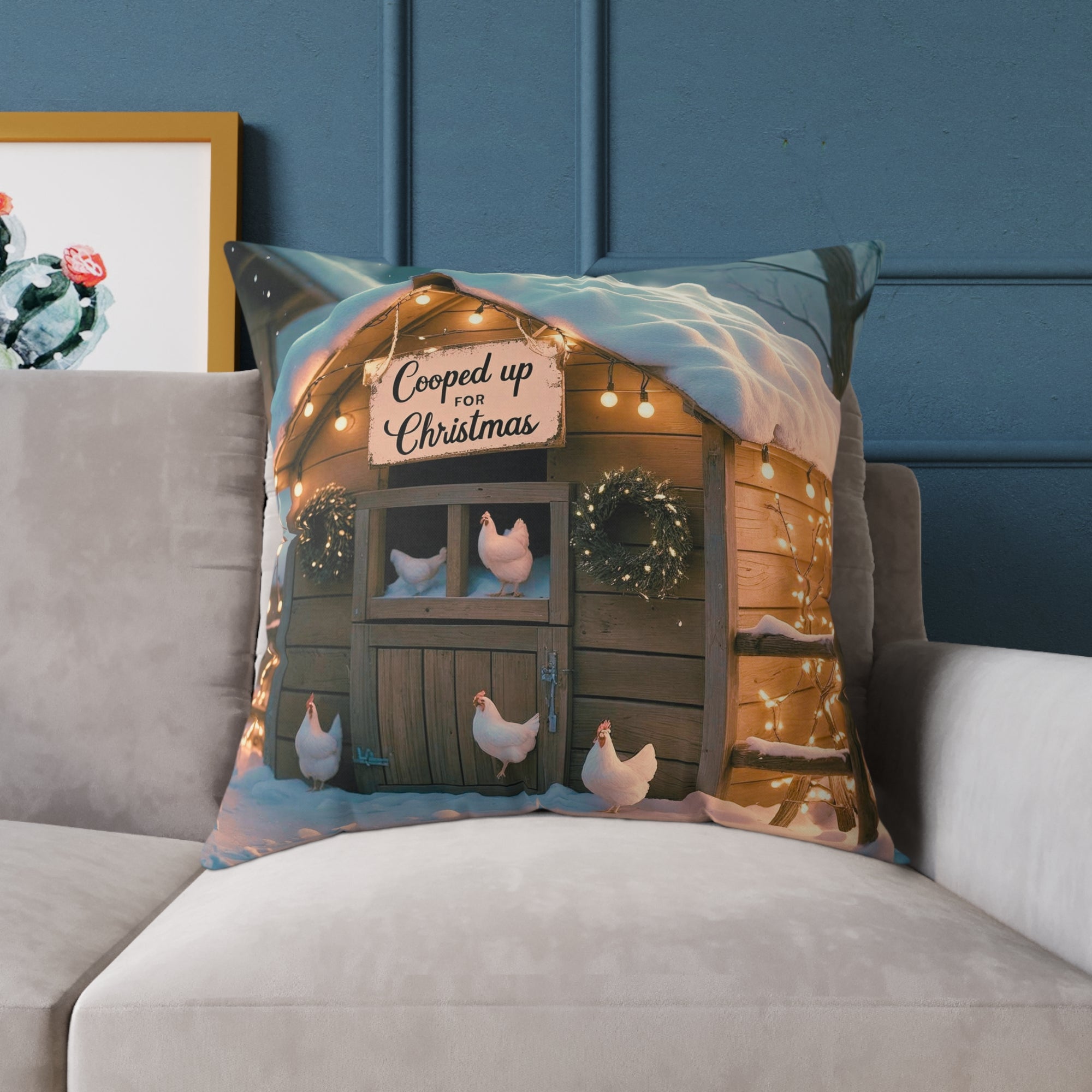 Cooped Up for Christmas Chicken Pillow Cover – Farmhouse Holiday Decor – Gift for Chicken Lovers Cozy Christmas Square Throw Pillow, Holiday Home Decor, Farmhouse Cushion, Winter Decoration, Perfect Gift for Christmas
