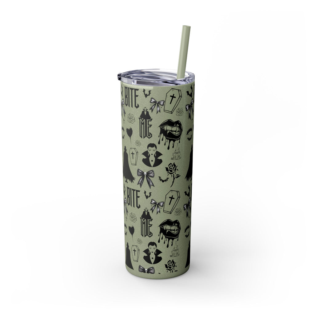 Gothic Skinny Tumbler, Perfect for Halloween, Unique Gift for Spooky Season, Cute Vampire Design, Ideal for Parties, Drinkware