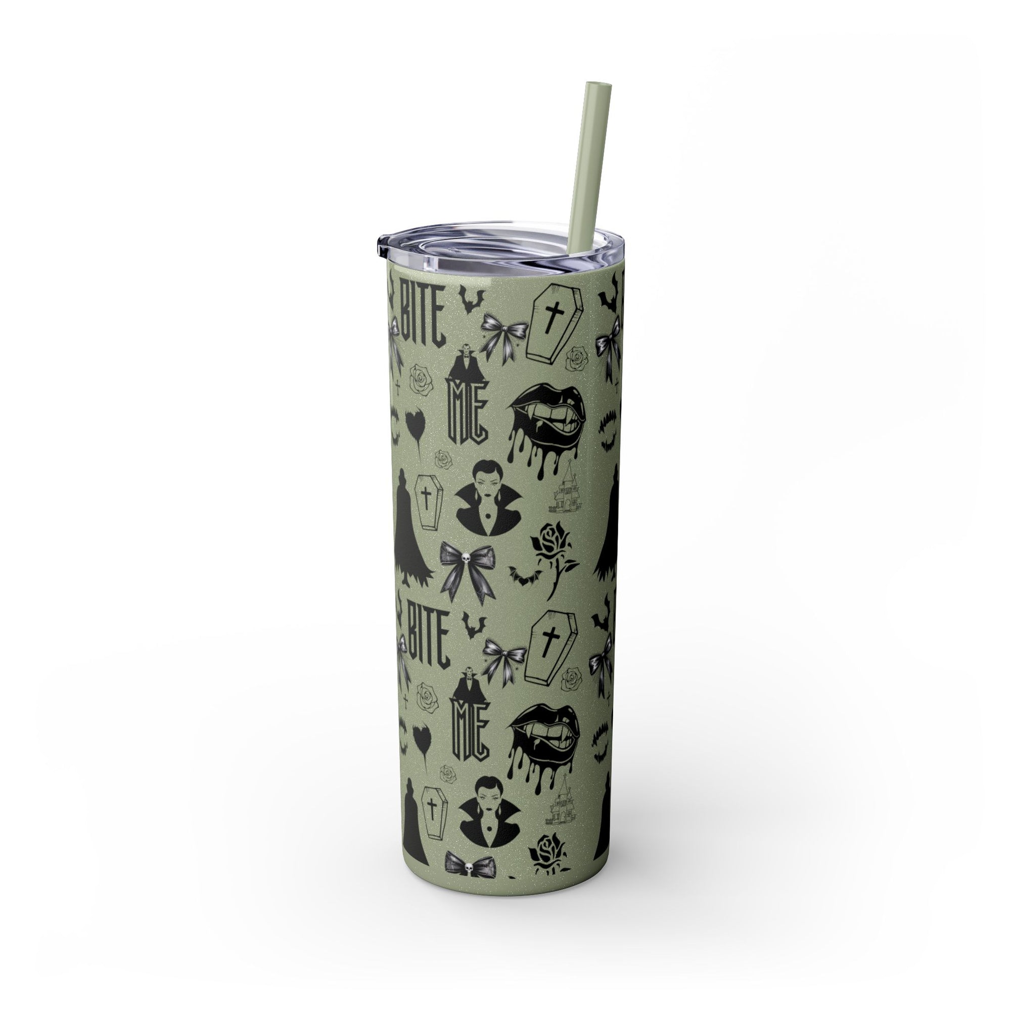 Gothic Skinny Tumbler, Perfect for Halloween, Unique Gift for Spooky Season, Cute Vampire Design, Ideal for Parties, Drinkware